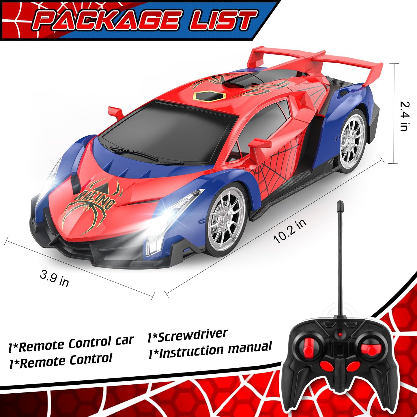 Growsland Remote Control Car for Kids, RC Cars for Boys Kids 1:18 Electric Vehicle Toy Car Hobby Racing Car Toys with Lights & Controller, Birthday Gift for 3 4 5 6 7 8 9 Year Old Boys Girls