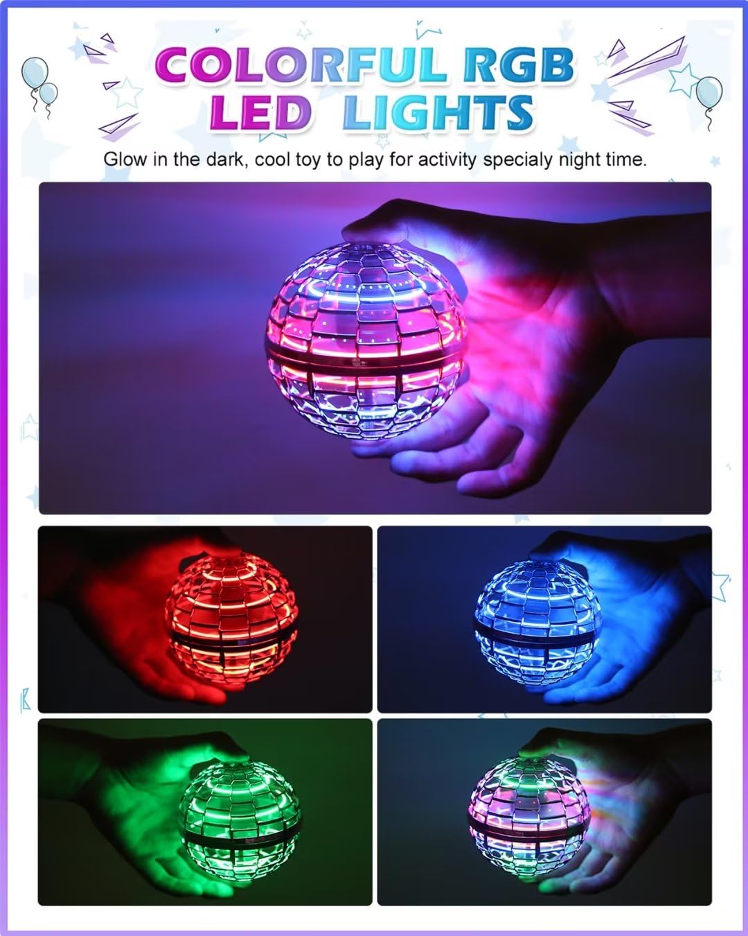 ATHLERIA Blue+Pink Flying Orb Ball with a Magic Wand,Cool Gadgets LED Light Up Toy Glow in The Dark,Hand Operated Drones for Kid,Birthday Gift for Kids Toys for Boy Girl Age 6 7 8 9 10
