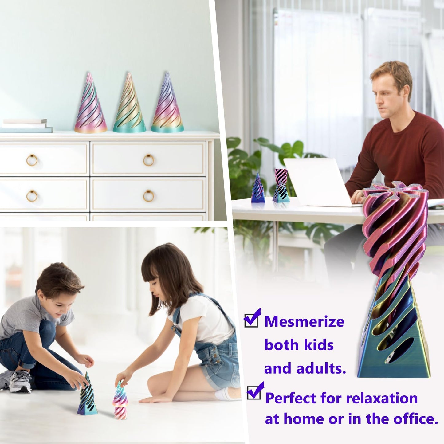 Pyramid Spiral Cone Toy - Reversible Passthrough Sculpture for Calmness & Relaxation - Impossible 3D Printed Optical Illusion Gadget, Fidget Desk Toy for Kids & Adults