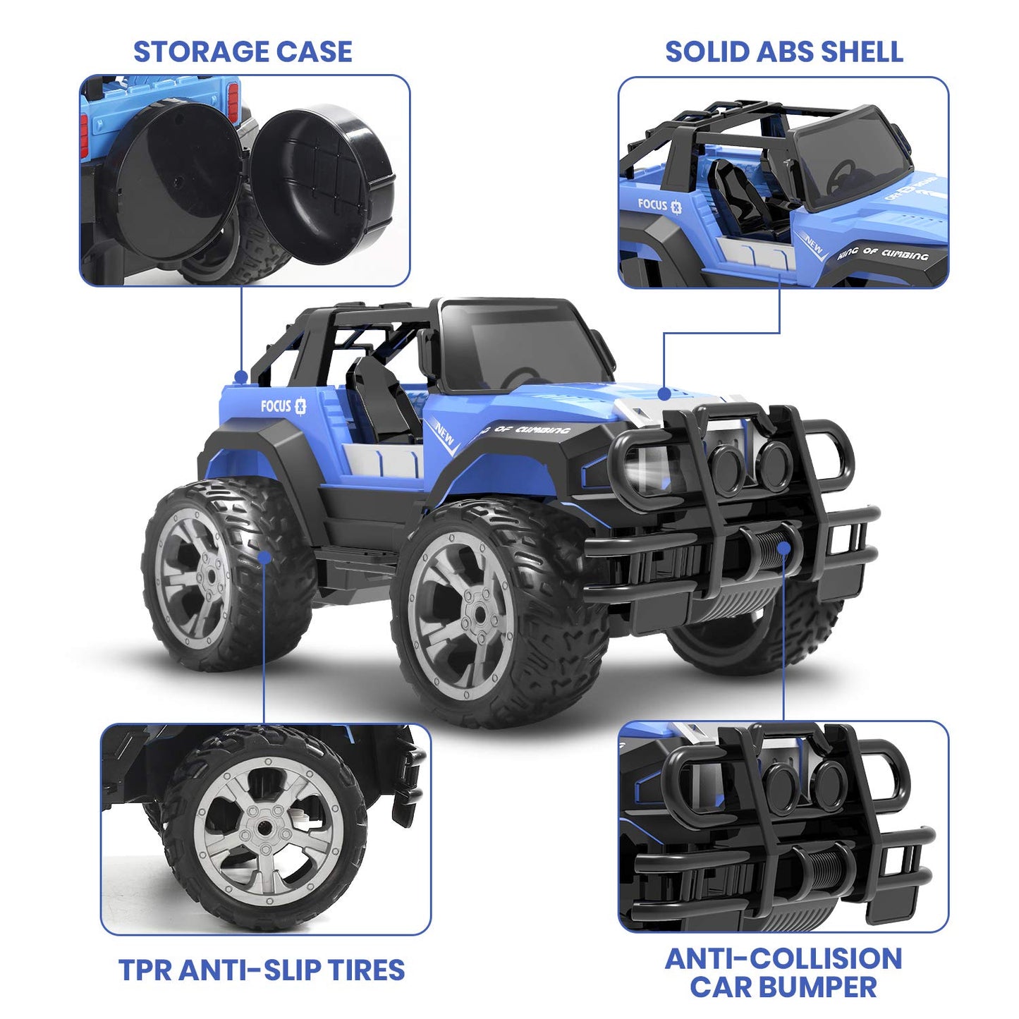 DEERC DE42 Remote Control Car RC Racing Cars,1:18 Scale 80 Min Play 2.4Ghz LED Light Auto Mode Off Road RC Trucks with Storage Case,All Terrain SUV Cars Toys Gifts for Boys Kids Girls Teens,Blue