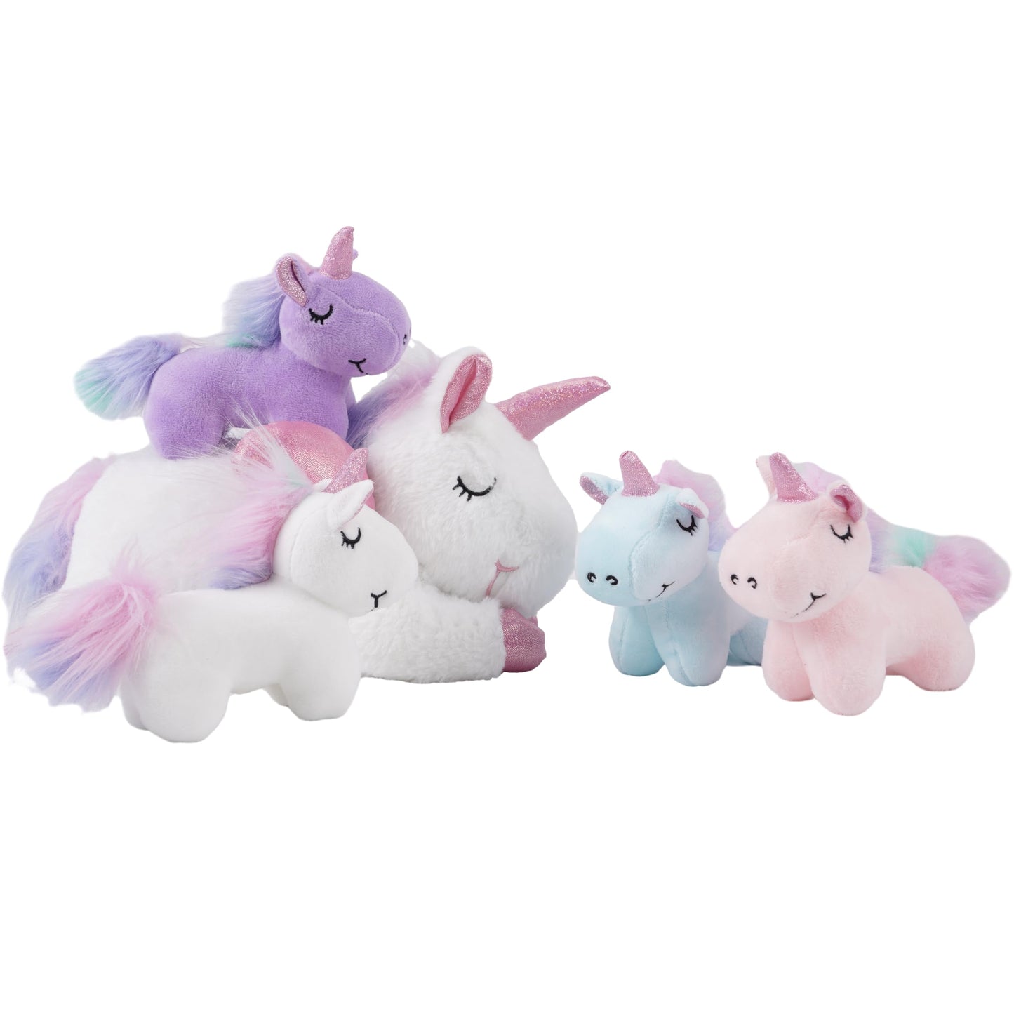 16 Inch Soft Unicorn Stuffed Animals PlaySet - Cuddle Plush Mommy With 4 Baby Rainbow Flying Plush Pillow Toy With Wings for Kids and Lovers