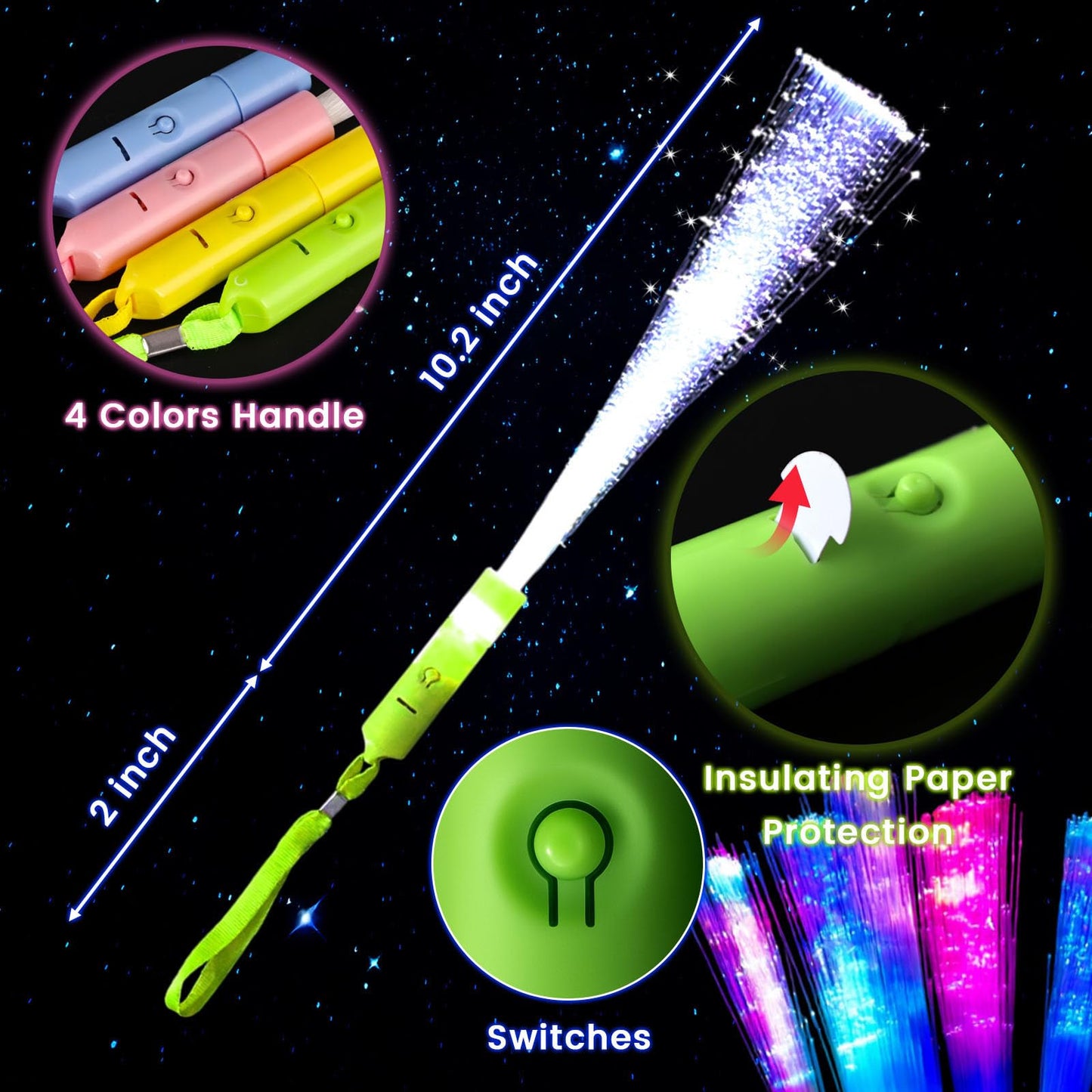 LovesTown 12PCS Glow Sticks Party Supplies, 3 Modes Colorful Flashing LED Light Up Sticks Glow in the Dark Toys Fiber Optic Wand for Kids Party Favors Wedding Birthday