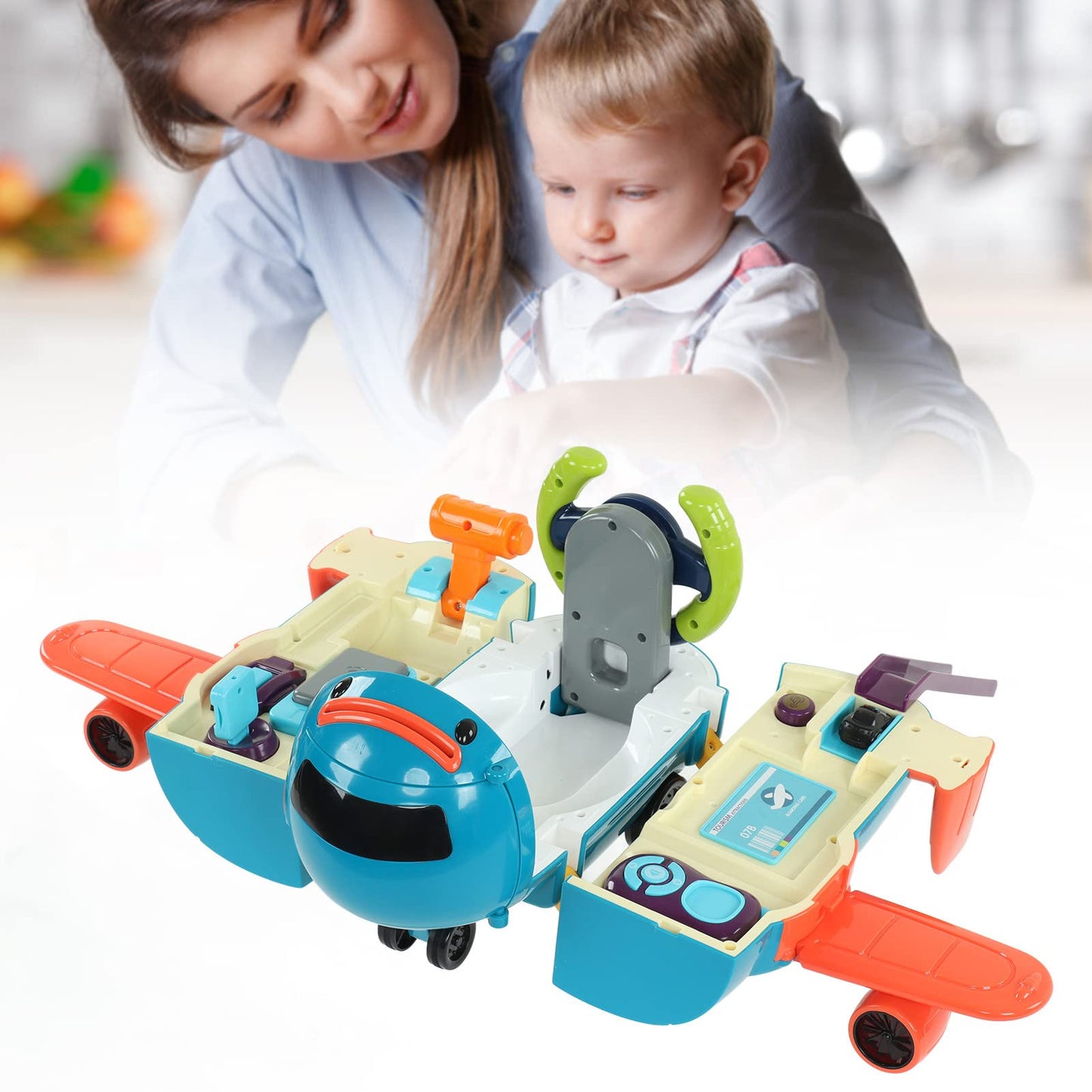 Cartoon Deformation Airplane 3 in 1 Electric Track Multifunctional Steering Wheel Driving Simulation Toys , Mist Spay Storage Transport Plane goods , Mist Spay Storage Transport Plane goods , Cartoo