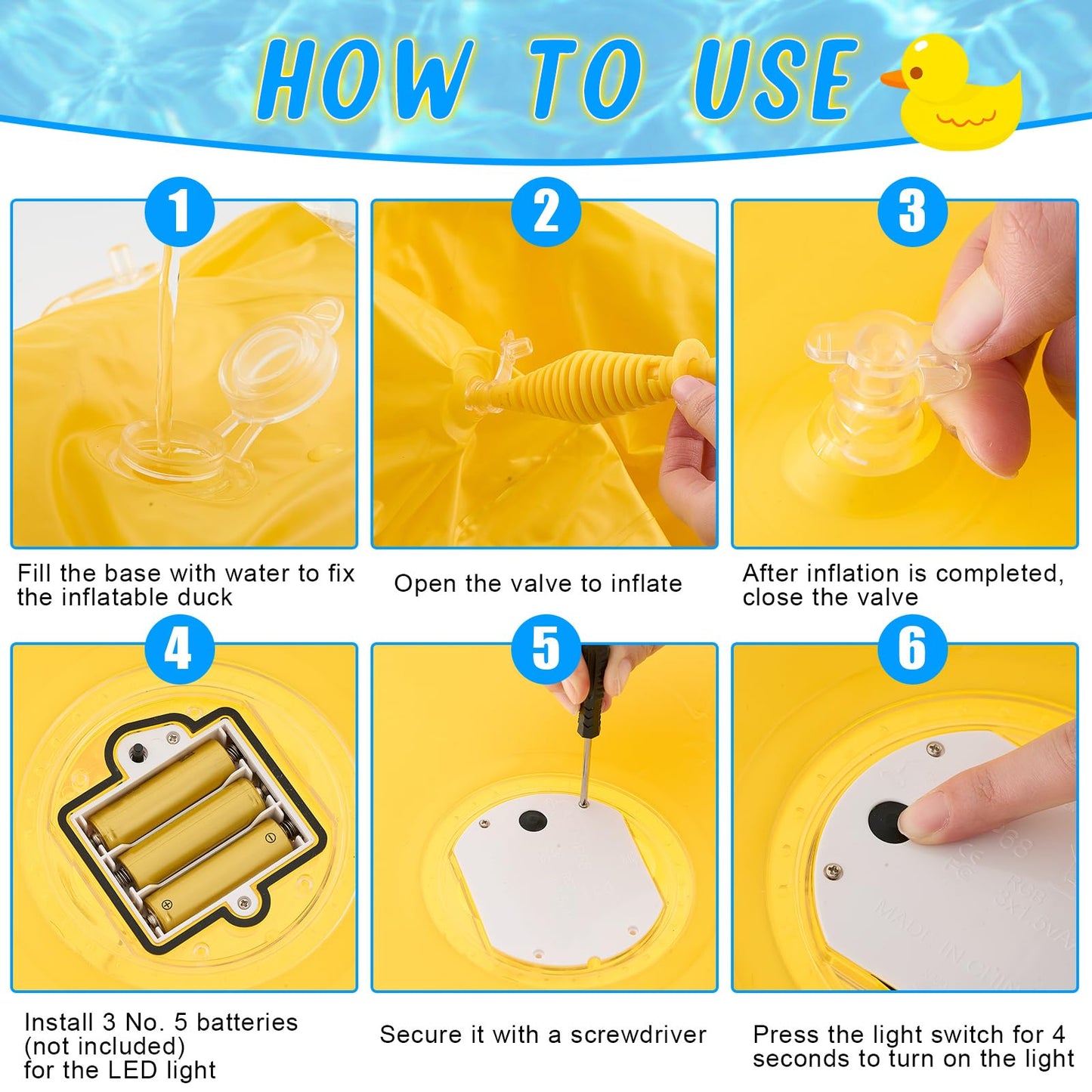 Hungdao 4 Feet Giant Inflatable Duck Pool Float with LED Lights, Light up Blow up Duck Pool Floatie for Adults Teens, Glow in The Dark Summer Holiday Party Decoration Outdoor Yard Lawn(1 Pack)