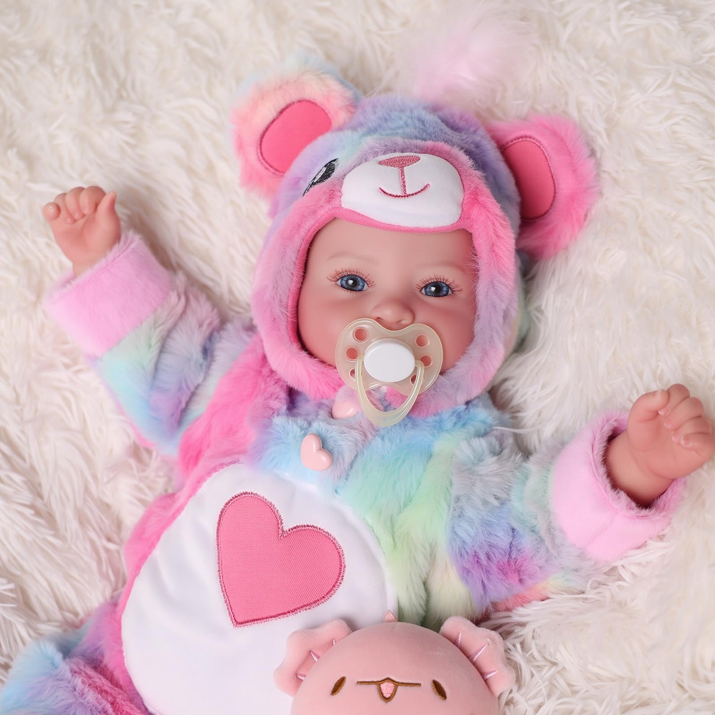 BABESIDE Baby Doll Girl - 17-Inch Soft Body Realistic Baby Doll with Rainbow Bear Outfit Lightweight Real Life Baby Dolls for 3+ 4 5 6 7 8 9 Years Girl Birthday Gifts, Pretend Play and Christmas