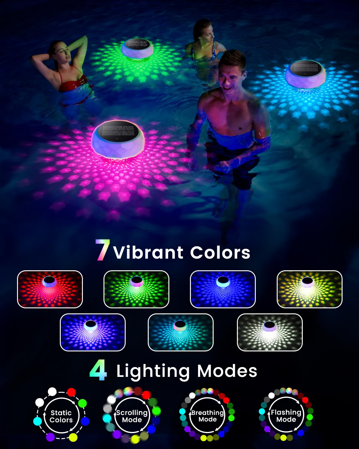 Kaoer Floating Pool Lights, Rechargeable Solar Lights with Remote Control, Pool Lights that Float with RGB Dynamic Lighting, IP68 Waterproof LED Pool Lights Decor for Hot Tub Pool Garden Party