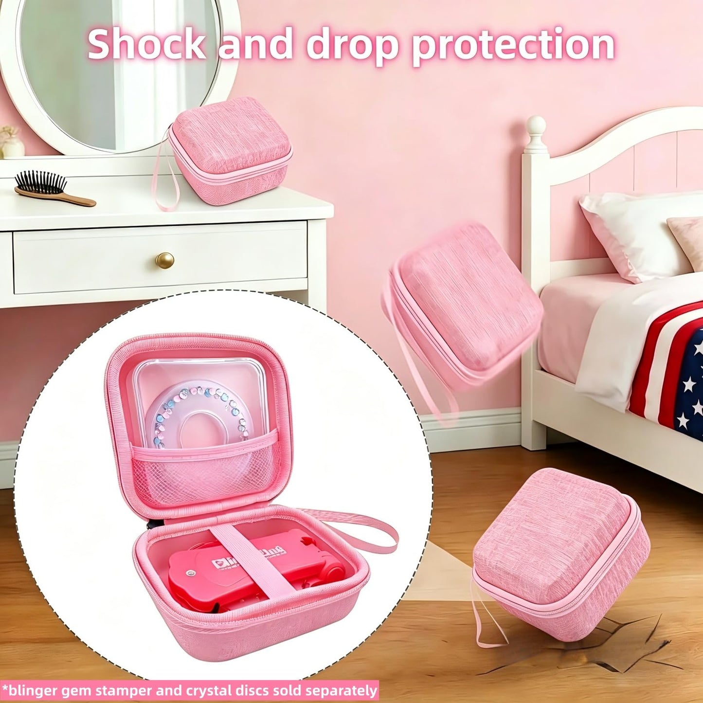 HarborCase Storage Case for Blinger Diamond Starter Set, 2-in-1 EVA Organizer with Removable PP Gem Box, Kids Hair Styling Tool Travel Kit for Press Tool & Acrylic Gems (Only Case) (Pink)