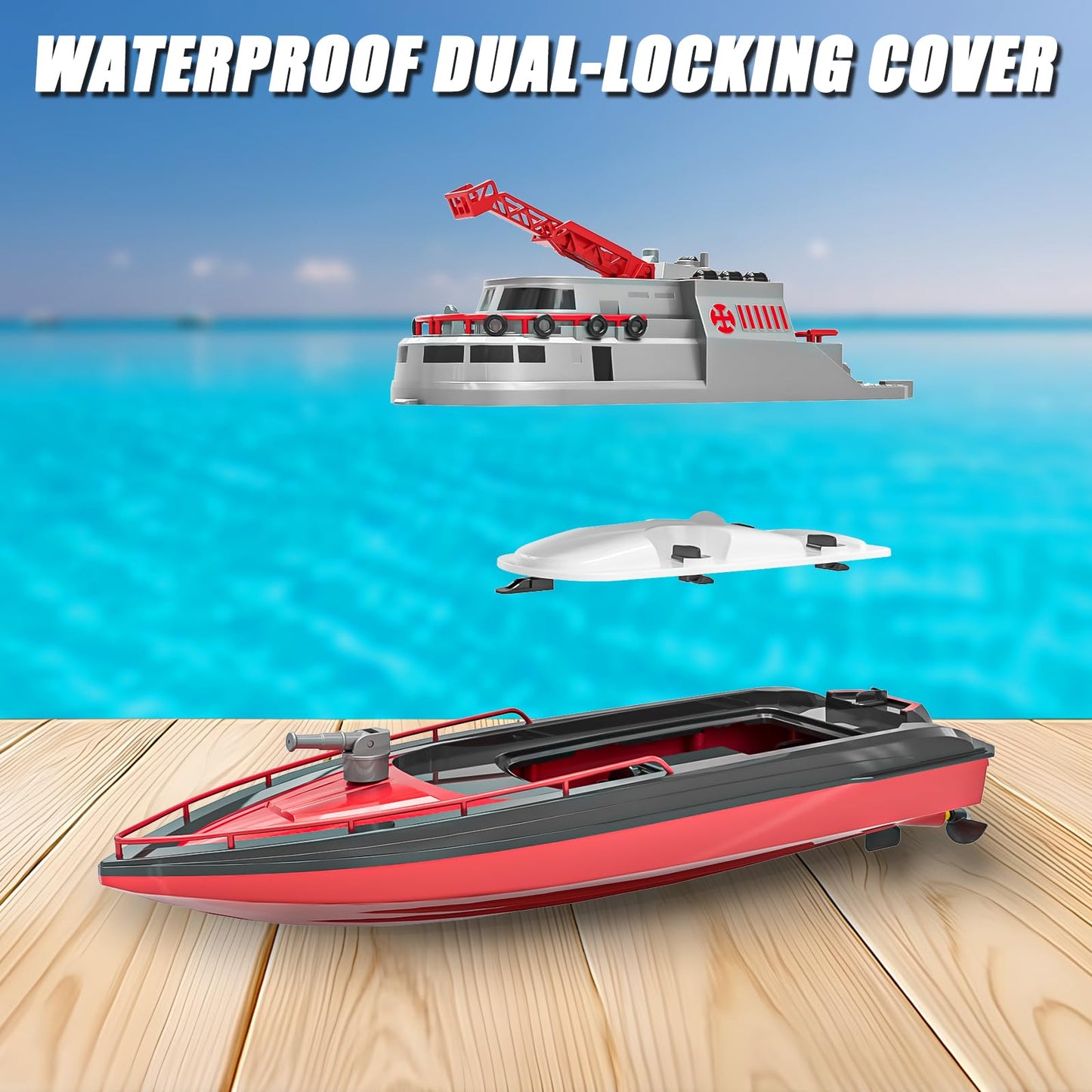 Cheerwing RC Boat, Remote Control Fireboat Firefighter for Kids, One-Key Water Spary, 2 Batteries for 40 Mins Run Time, 15KM/H High Speed Pool Toys for Boys Girls and Adult