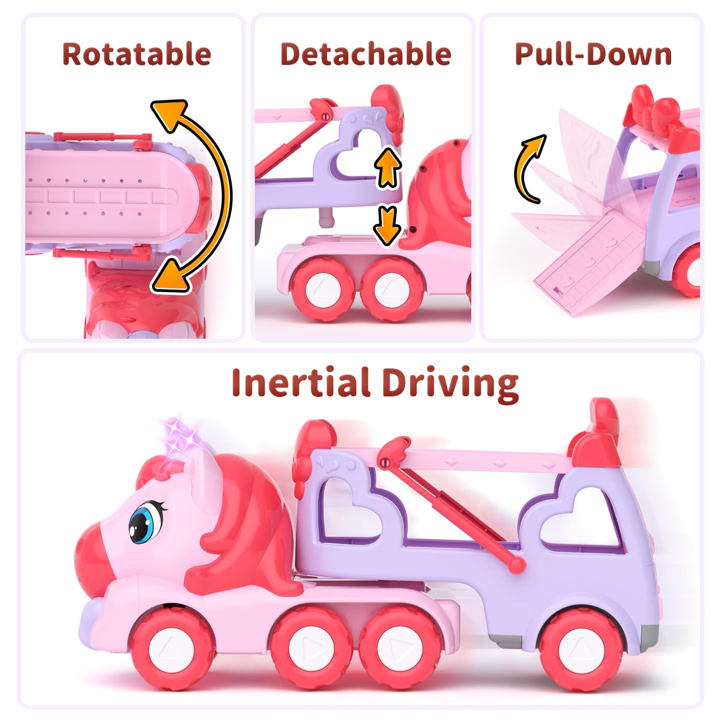 usrela Toys for 2 3 Year Old Girl Truck, 7-in-1 Girl Carrier Truck Car with Light & Sound, Toddler Girl Car Toys Age 2-4, Cars for 2+ 3+ Year Old Girls Birthday