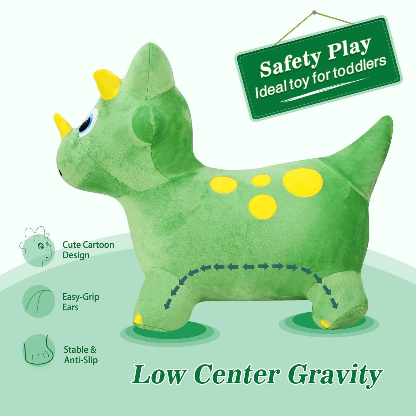 INPANY Bouncy Horse, Dinosaur Hopper Toys, Toddler Plush Bouncing Animal, Dinosaur Birthday Party Decorations, Inflatable Ride on Rubber Triceratops Bouncer, Outdoor for 2 3 4 Yr Boy Girl