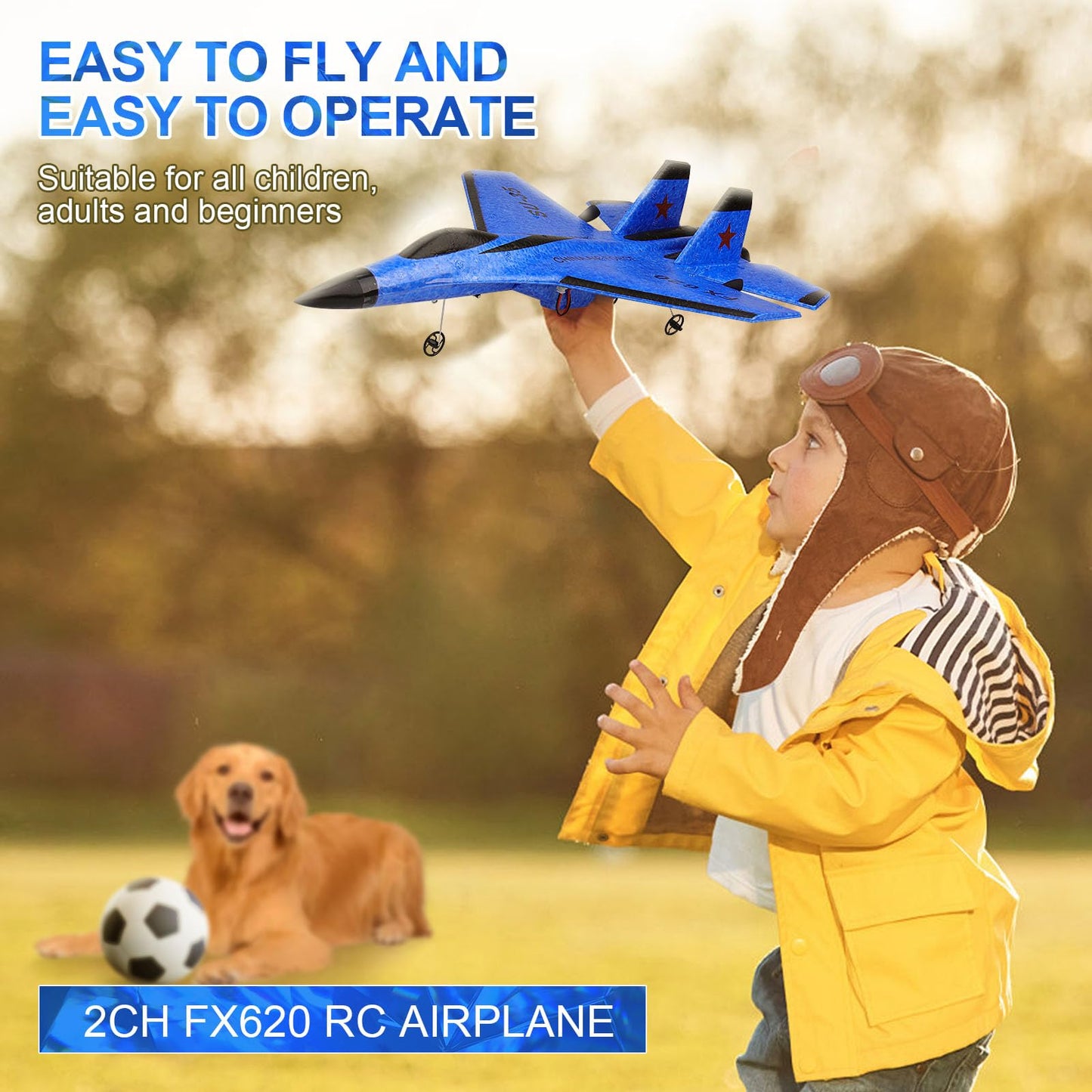 Beffkkip RC Plane 2CH Remote Control Plane SU35 RC Jet 2.4GHz RC Airplane RTF Easy to Fly FX620 Airplane Toys for Beginner, Kids and Adults,with Night Lights USB Charging（Blue）
