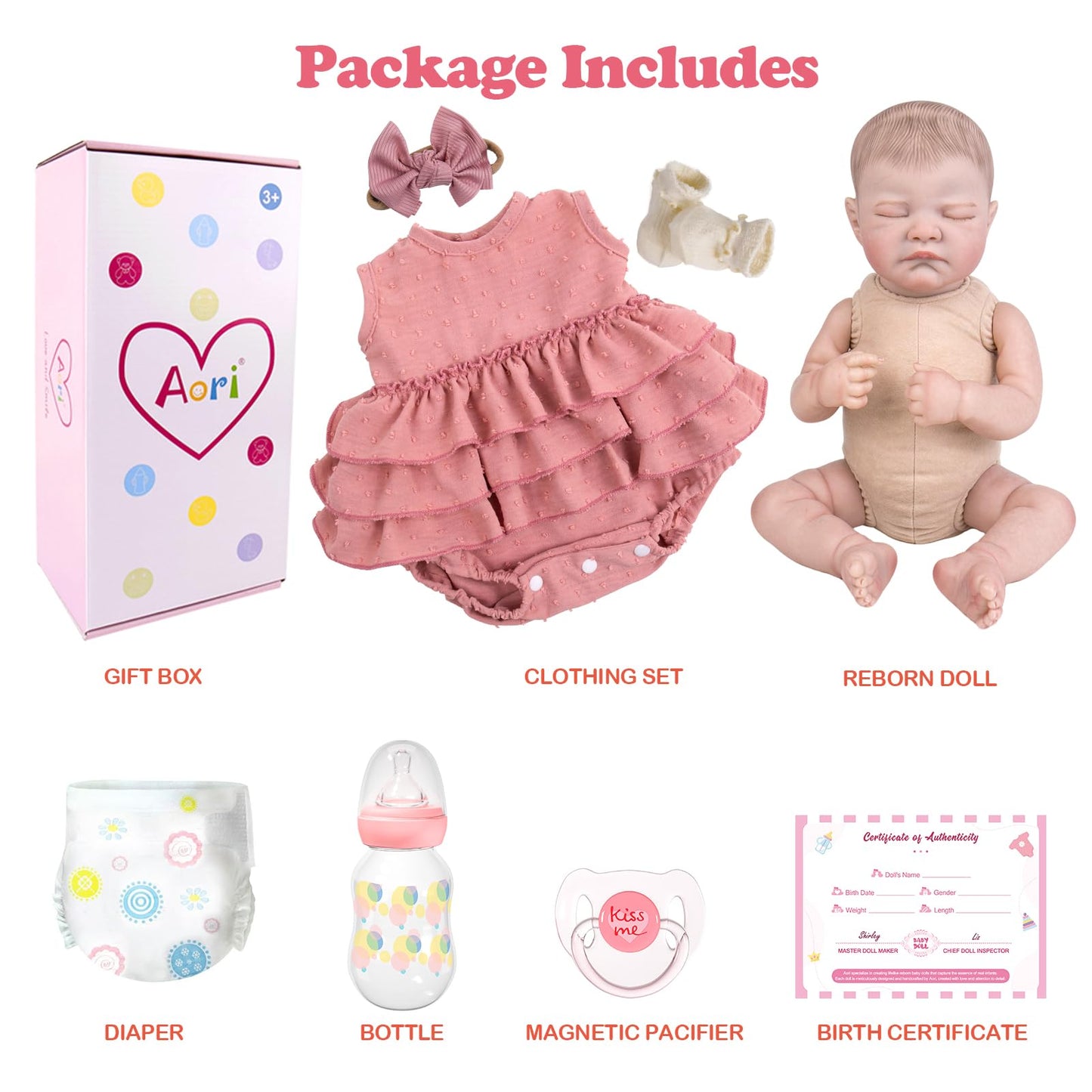 Aori Realistic Reborn Baby Dolls - 20" Lifelike Sleeping Newborn Girl with Magnetic Pacifier, Poseable Limbs, Hand-Painted Skin, Soft Body for Girls 3+
