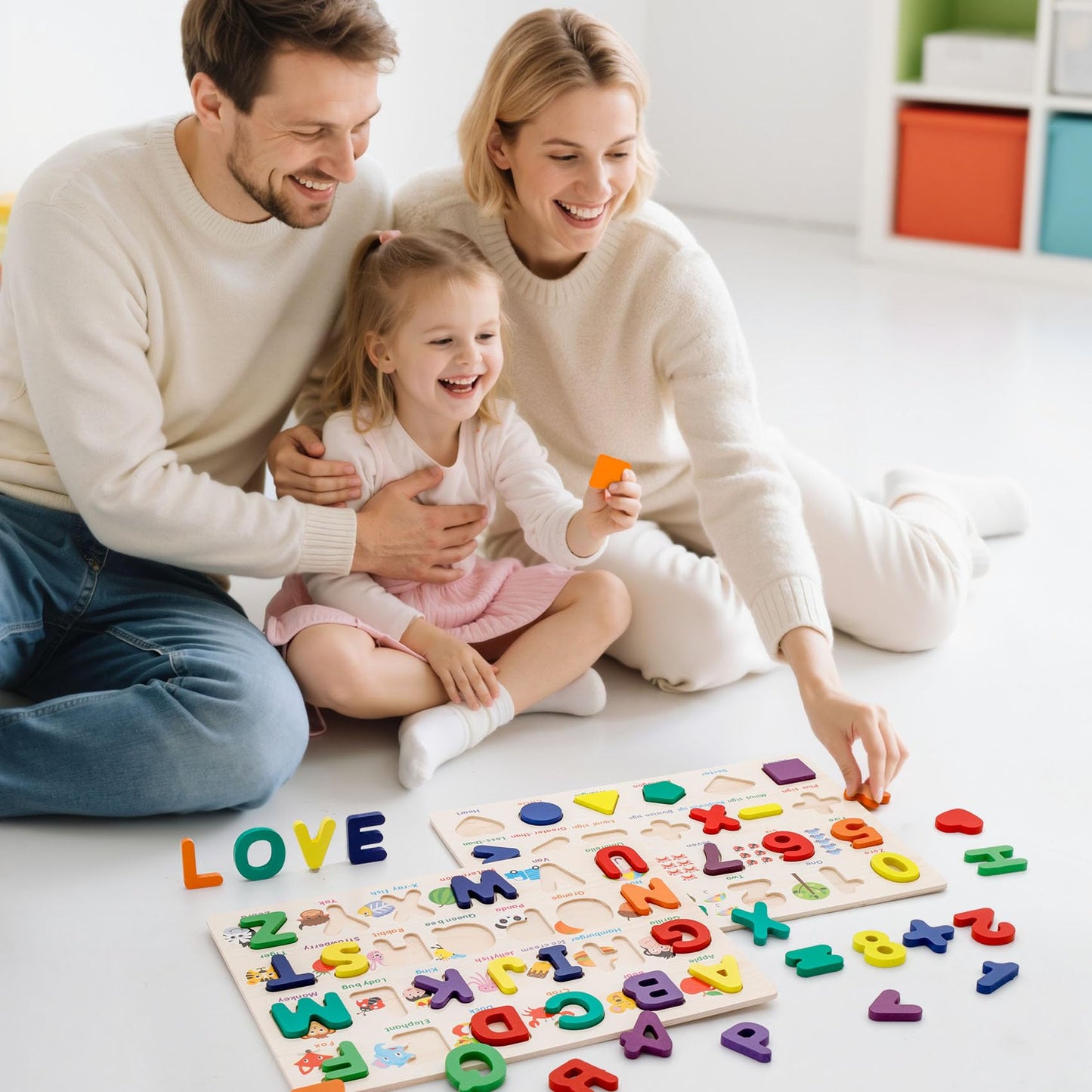 Attmu Wooden Puzzles for Toddlers, 2 Pcs Alphabet Puzzle ABC Shape Number Puzzle Patterns, Learning Toys for Kids, Preschool Educational Activities Toddler Gift Toys for Girls Boys Christmas Easter