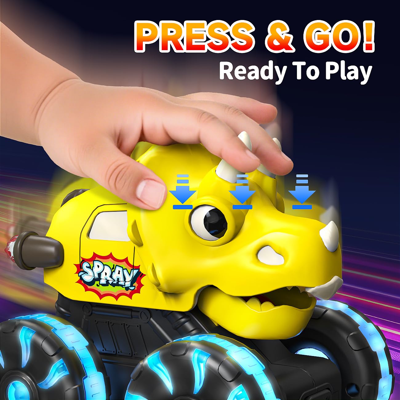 Dinosaur Monster Trucks for Toddlers 2-4: Toy Cars 3 Pack for Toddler Age 1-3,Light-Up Truck,Moving Mouth, Car Toys for 1 Year Old Boy,Dinosaurs Toy Kids 3-5,5-7,Boys Girls Gifts (Yellow-Green-Red)