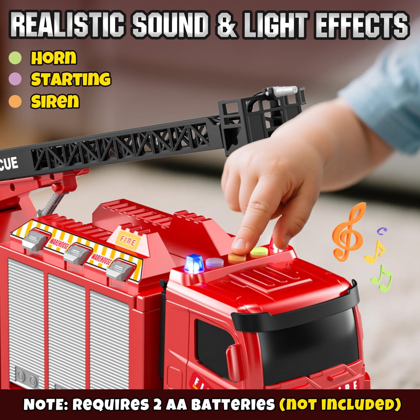 Lehoo Castle Fire Truck Toy for 3 4 5 Years Old Boys, Fire Trucks Playset with Rotating Ladder, Realistic Lights & Sounds, Birthday Gifts for Toddlers 3+