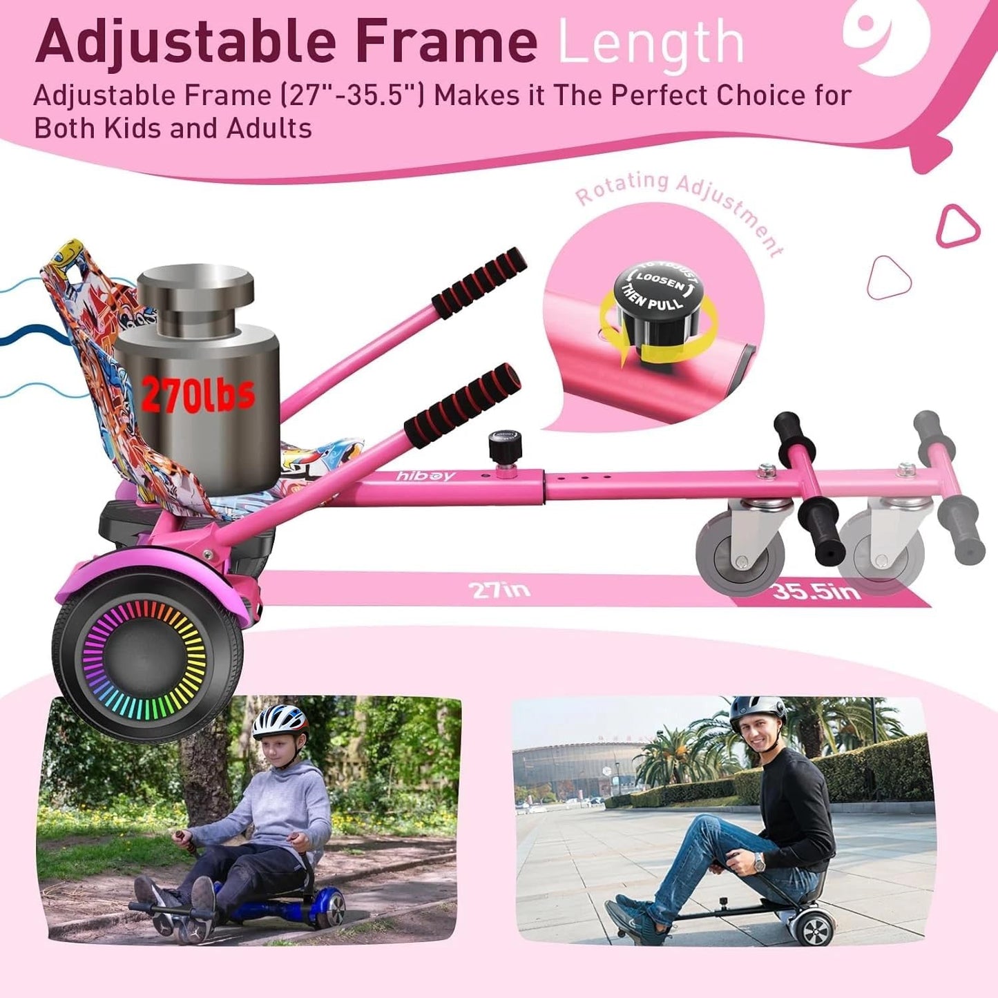 Hiboy HC-01 Hoverboard Kart Seat Attachment Accessory for 6.5" 8" 10" Two Wheel Self Balancing Scooter