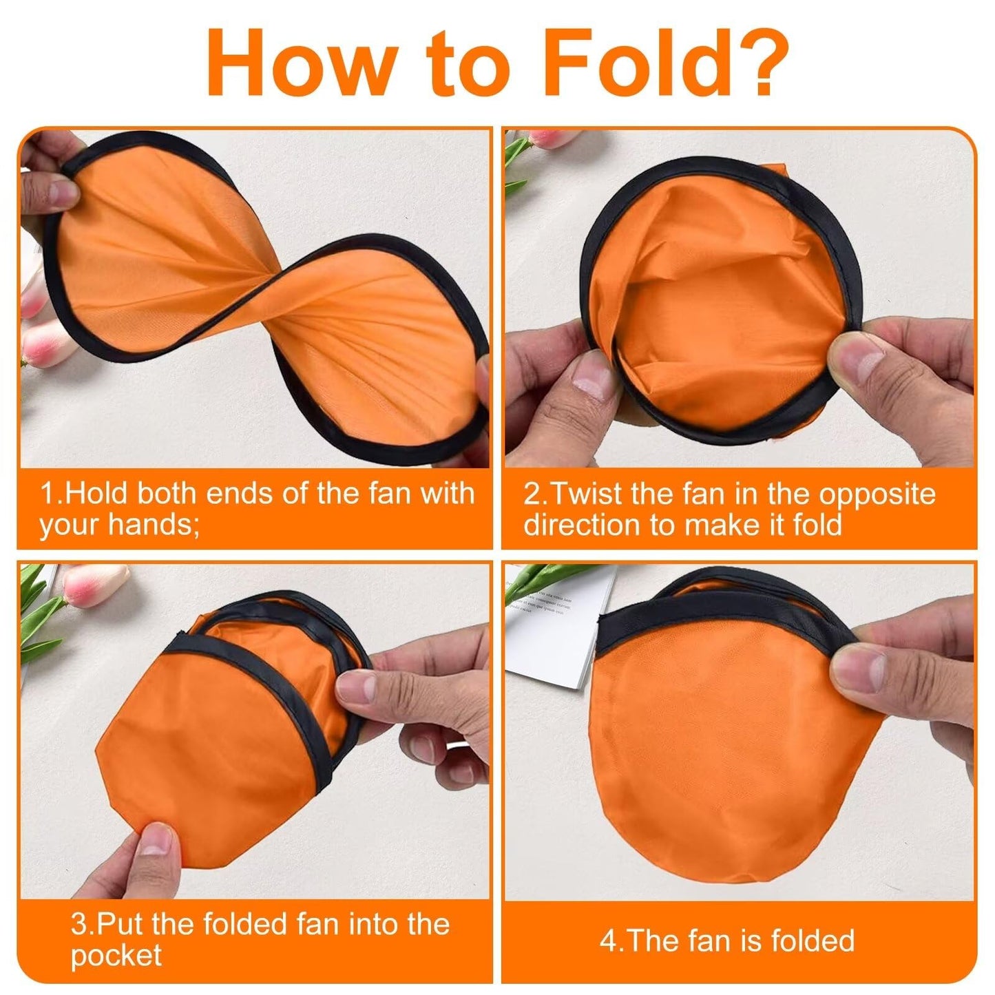 YEAHACLUB 28PCS Foldable Flying Disc Fans with Bags, 9.8'' DIY Handheld Black Egde Fabric Folding Fan for Outdoor Game Activities Birthday Party Favors Gifts, 14 Colors