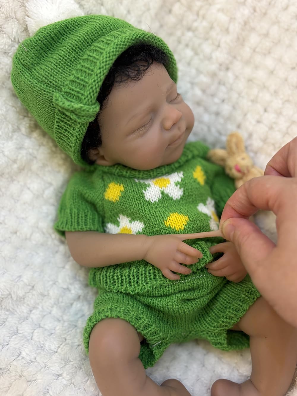 Abenduot 13inch Dark Skin Full Body Silicone Baby Dolls Realistic Silicone Newborn Anatomically Correct Girl Dolls with Hand Rooted Hair