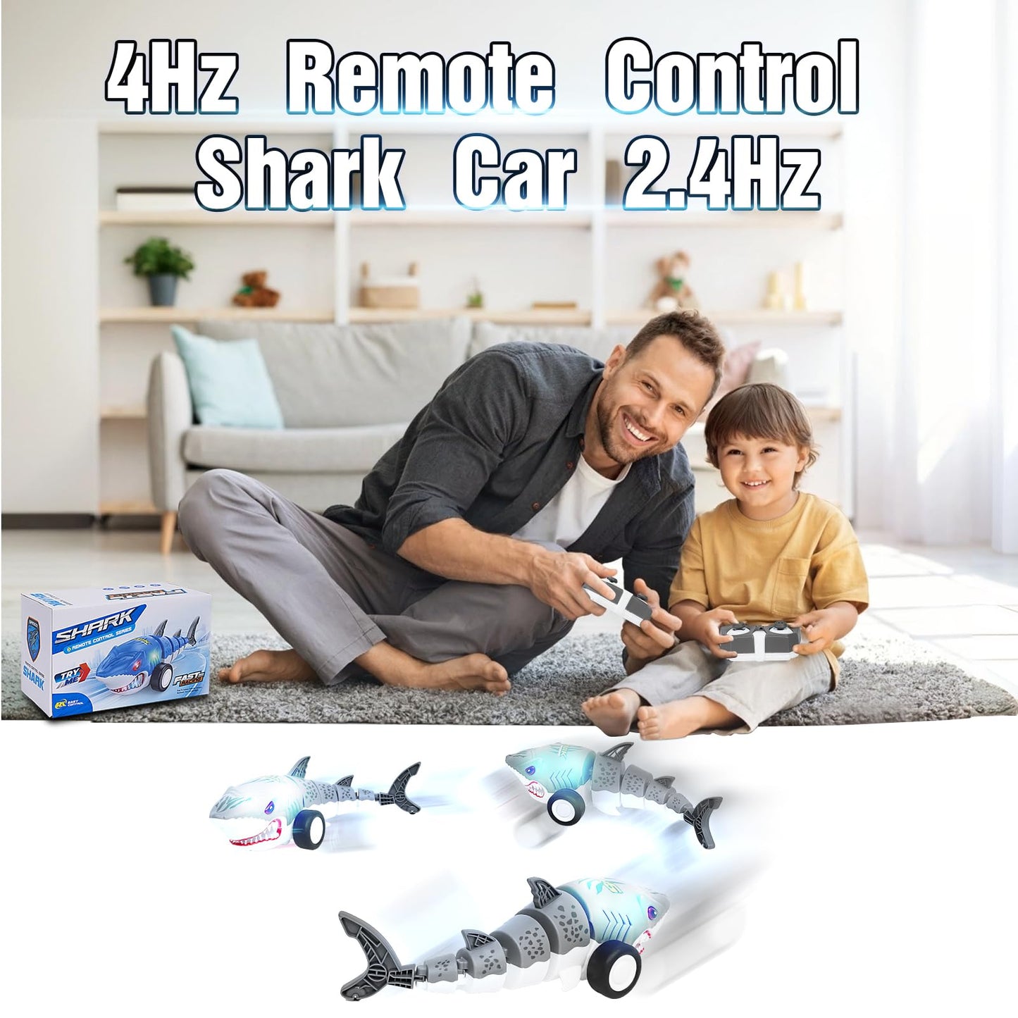 Surecool Remote Control Shark Cars Toy,Rechargeable RC Toy Car, RC Monster Truck for Boys 6-12 Year Old,360°Rolling Turns & Slides with Lights Cool Outdoor Toys Birthday Gift for Boy Kids Gifts (gray)
