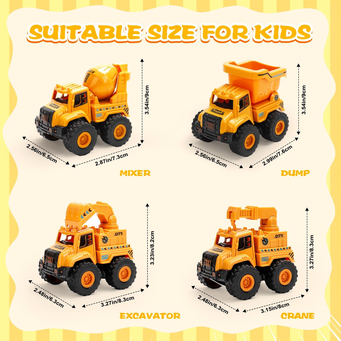 Lovinkiki Construction Truck Toys for Toddlers 1-3, Push and Go Toy Vehicles Set with Mixer, Dump Truck, Excavator, Bulldozer, Friction Powered Cars for Boys and Girls, Gift for 2 3 4 5 Year Old Kids