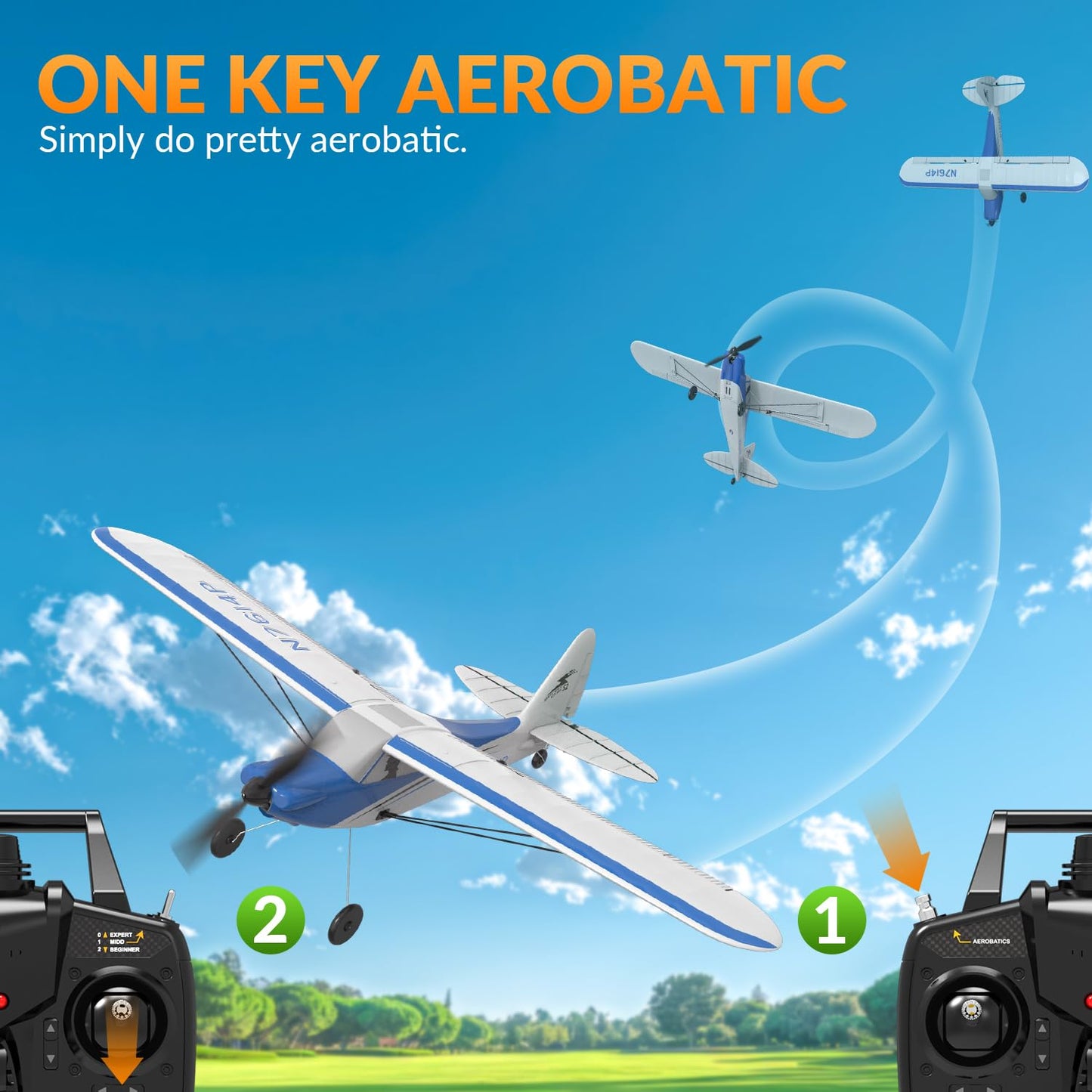 VOLANTEXRC RC Plane Trainer Sport Cub 4CH Remote Control Airplane with Prop Saver, 6-Axis Gyro Stabilizer & 3 Modes to Fly, Radio Controlled Aircraft RTF for Beginners & Adults (500mm,Blue)