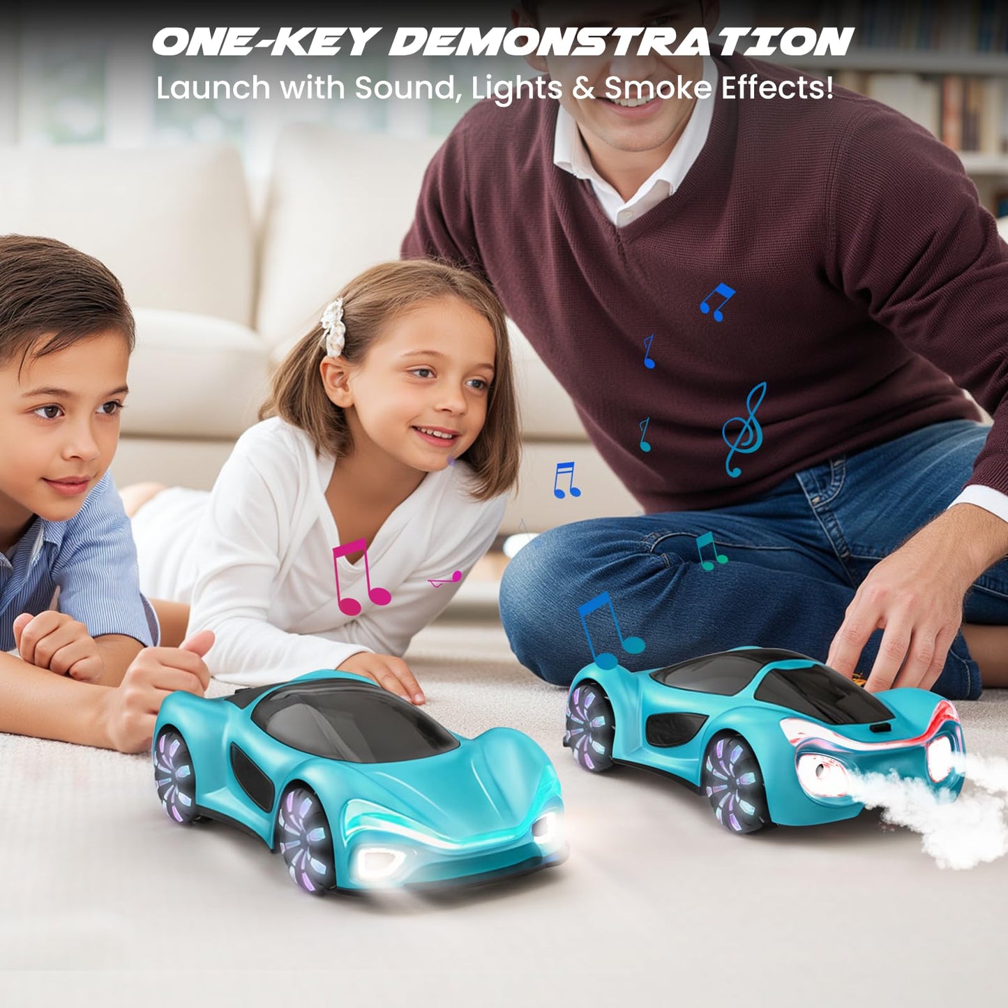 SIMREX Gesture Sensing Remote Control Car with Charging Dock - 360° Rotate Drift RC Stunt Car Toy, 40 Min Playtime, Dual Control, Spray Mist & LED Lights, Birthday Gift for Kids Boys Girls（Blue）