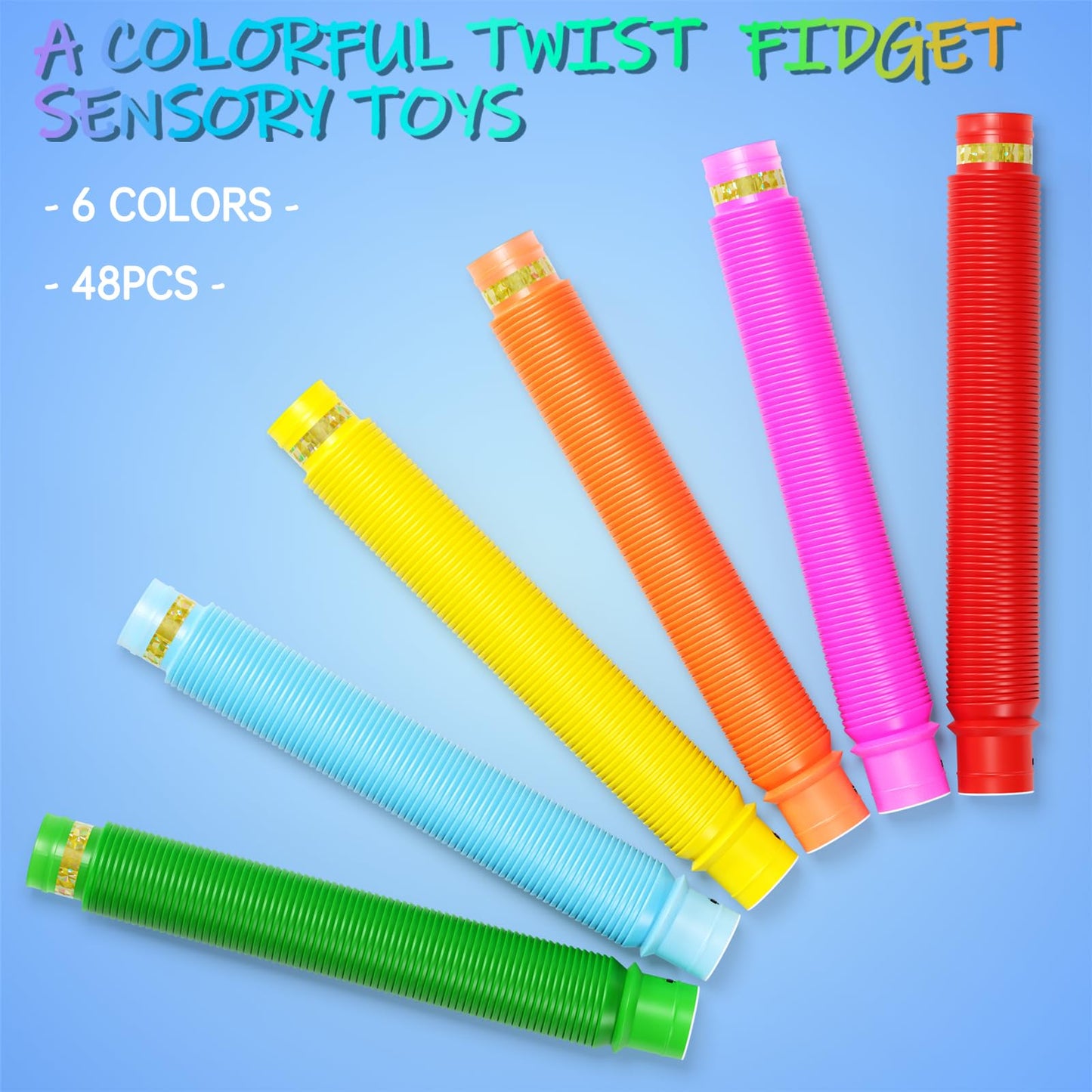 48 PCS HAMIMOS Light Up Pop Tubes Glow Sticks, Christmas Halloween Light Toys Party Decorations Supplies Favors for Kids, Sensory Toys Toddler Learning Activities for Boys Girls