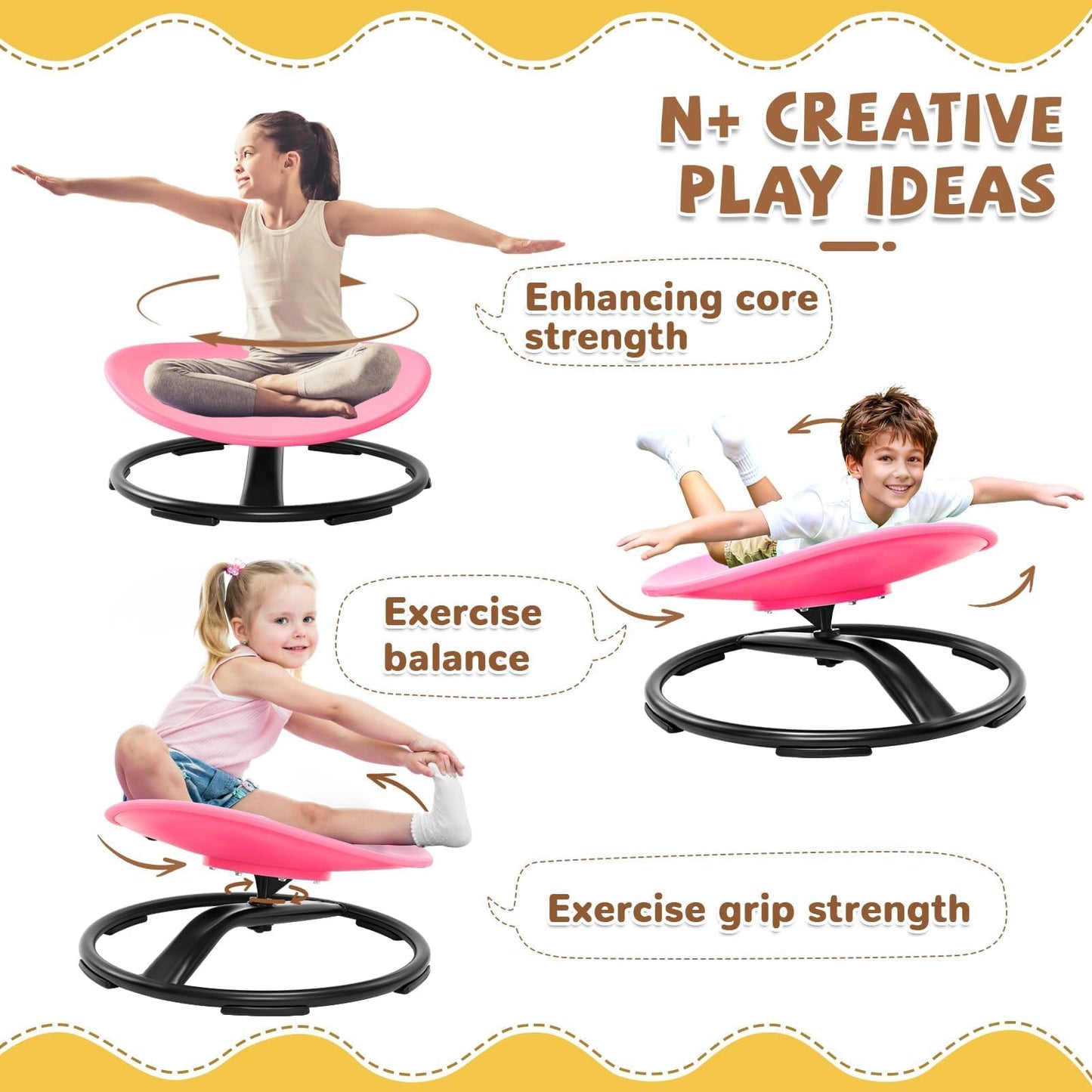 Zhenx Spinning Chair for Autistic Kids (Ages 3-18) - 220LBS Capacity Sensory Swivel Seat - Sensory Toy for Teens with ADHD/Autism - Sit and Spin Calming Gift to Improve Focus & Body Balance (Pink)