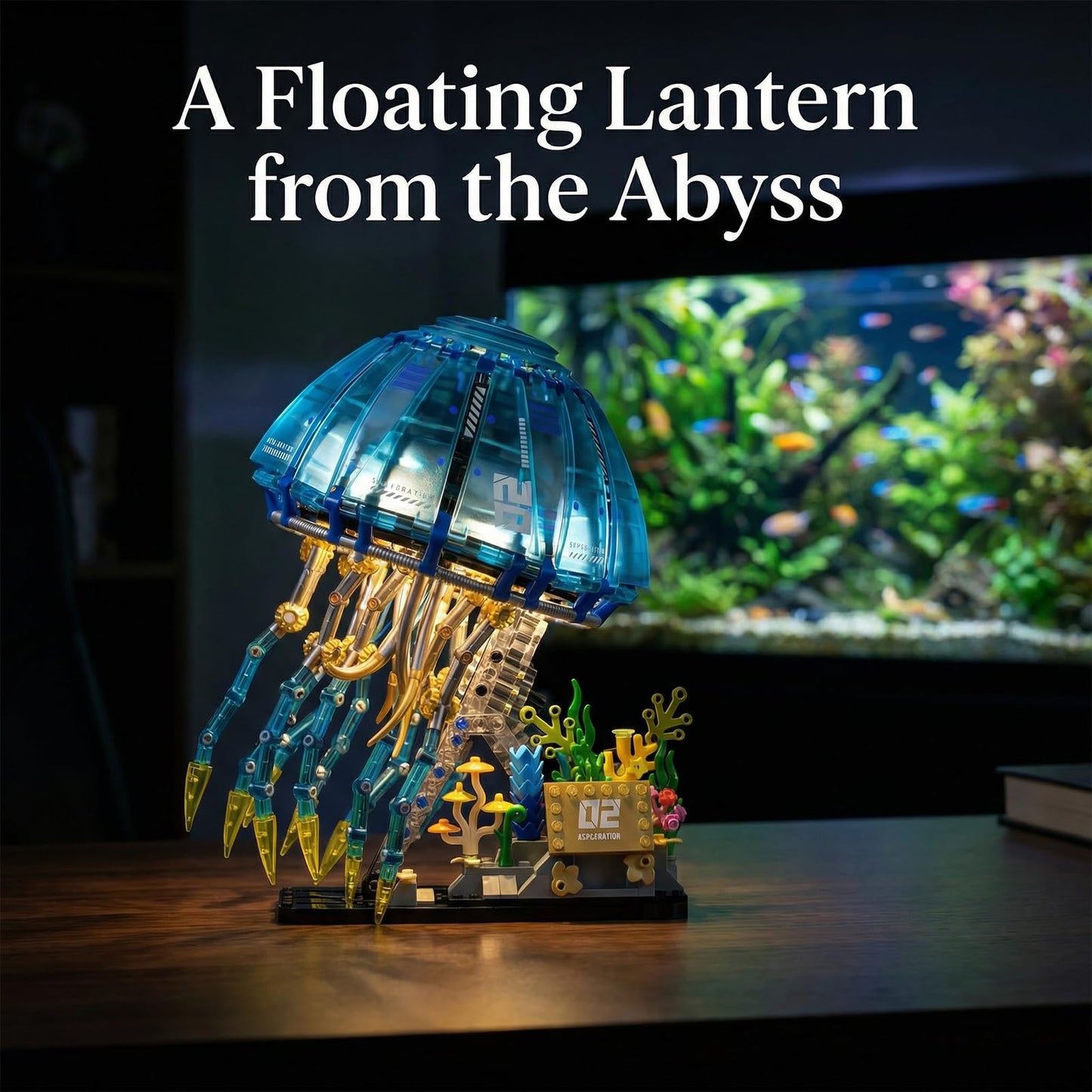 Holexapyd Mechanical Ocean Jellyfish Building Sets for Adults, Cyberpunk Sea Animals with LED Lights & Stand, Aquarium Fish Tank Decor, Creative Set (1146 PCS)