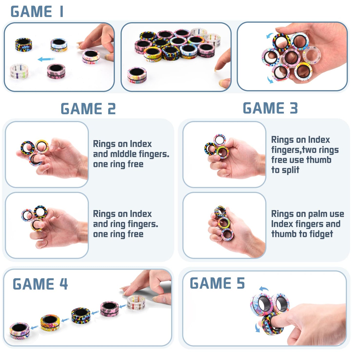 15PCS Magnetic Rings Fidget Toys for Adults,Party Favors Stocking Stuffers for Teens Boy for Teens Boy,Fidget Spinner Rings for Anxiety Relief Therapy Toys Ages 8-13, for Girls