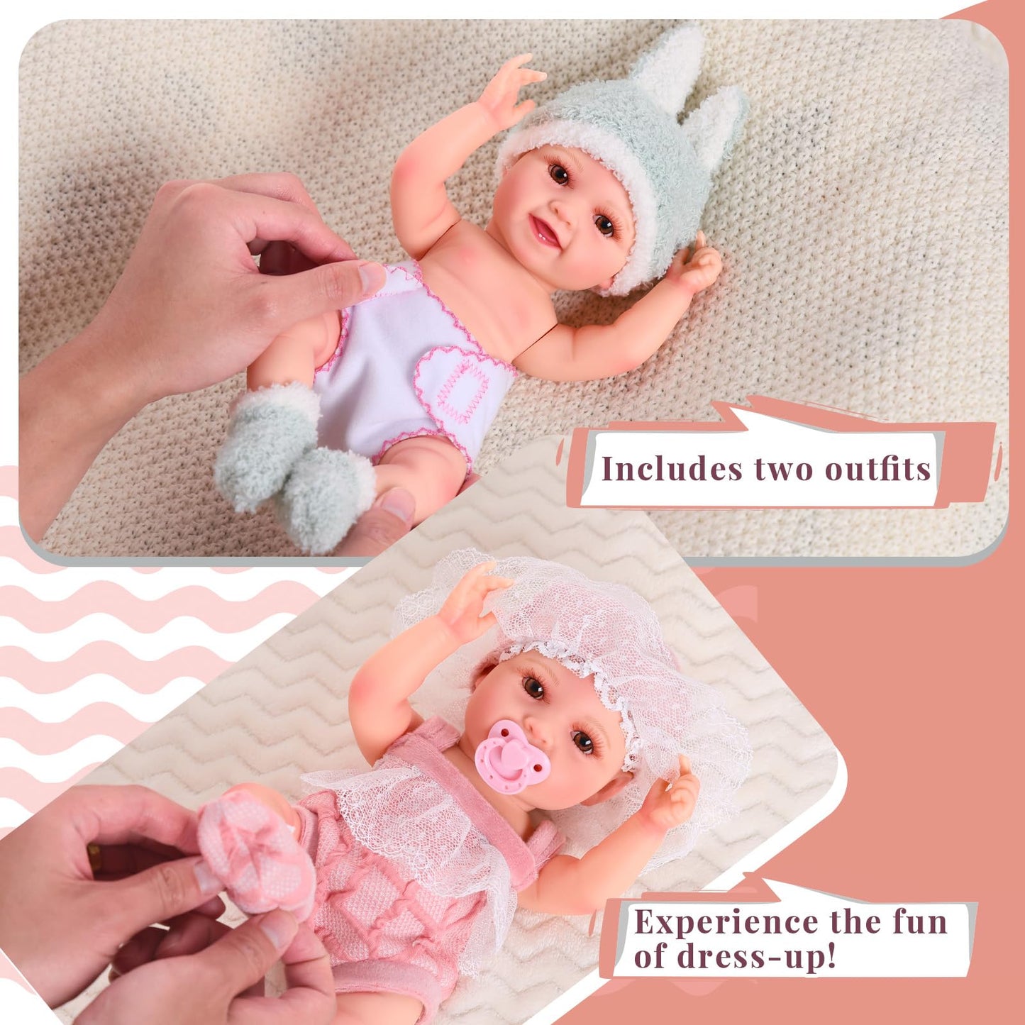BABESIDE 9pcs Baby Doll Set - 12 Inch Cute Realistic Baby Doll with Includes Various Accessories for 3+ Year Old Girls – Perfect for Pretend Play & Gifts