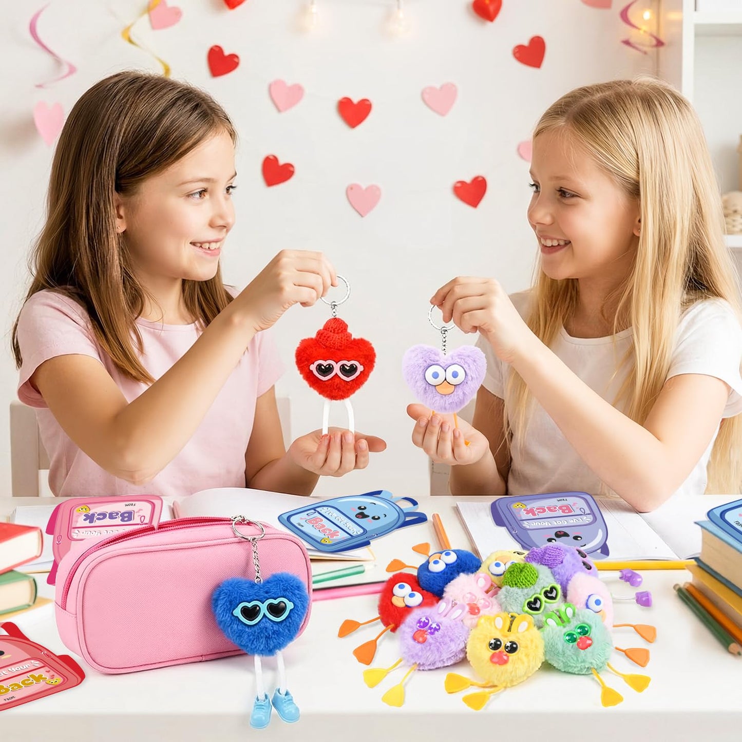 MOVINPE 30 Pack Kids Keychains Easter Egg Fillers, Fluffy Plush Keychains with Gift Cards & Bags, Bulk Classroom Goodie Bags Pinata Toys Classroom Prizes Elementary Carnival Prizes in Bulk