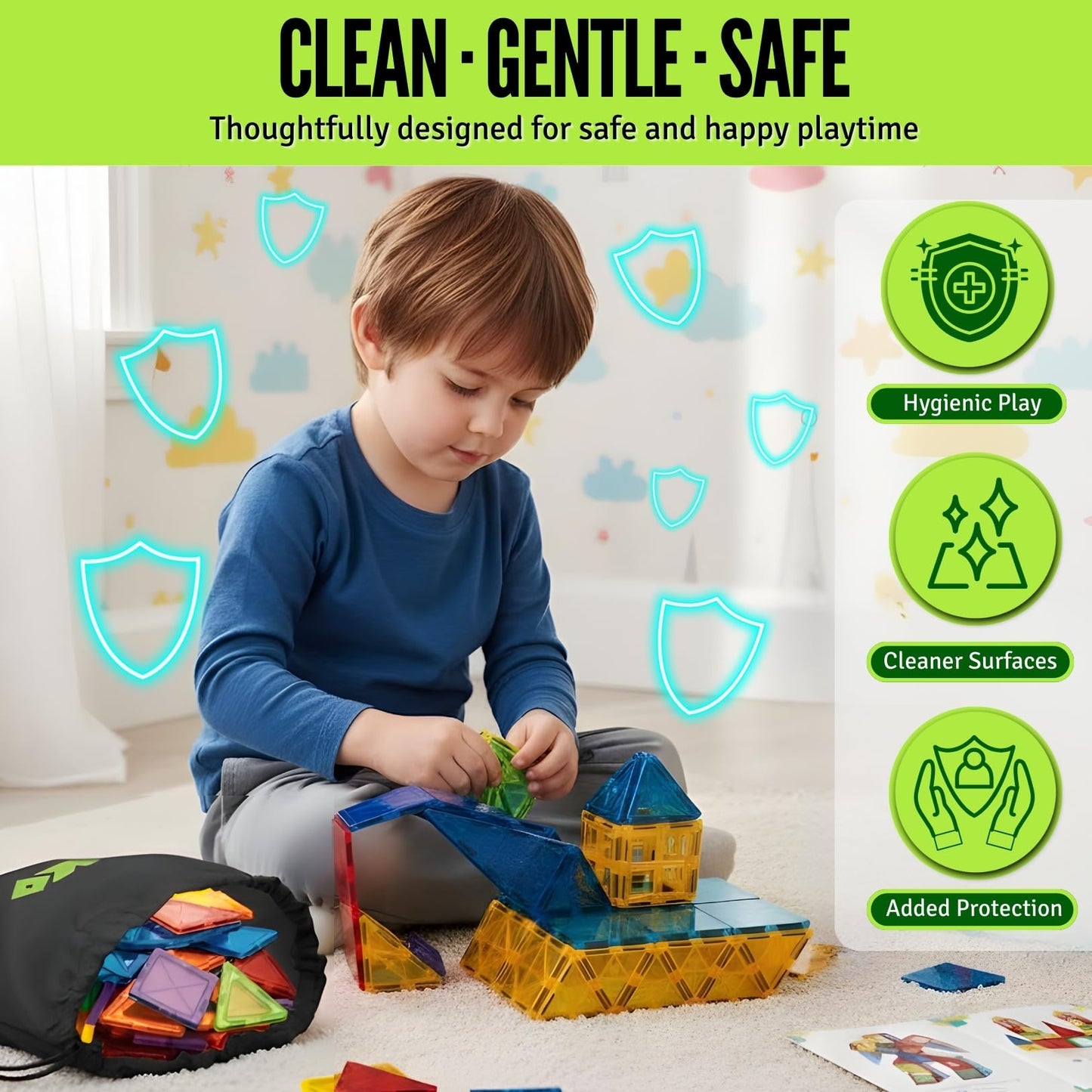 Little Vo Magnetic Tiles 150 PCS with 2 Cars Bases, STEM Magnet Building Tiles for Kids Ages 3-12, Educational Building Magnets Toys, Creative Construction, Preschool Learning & Play for Childs