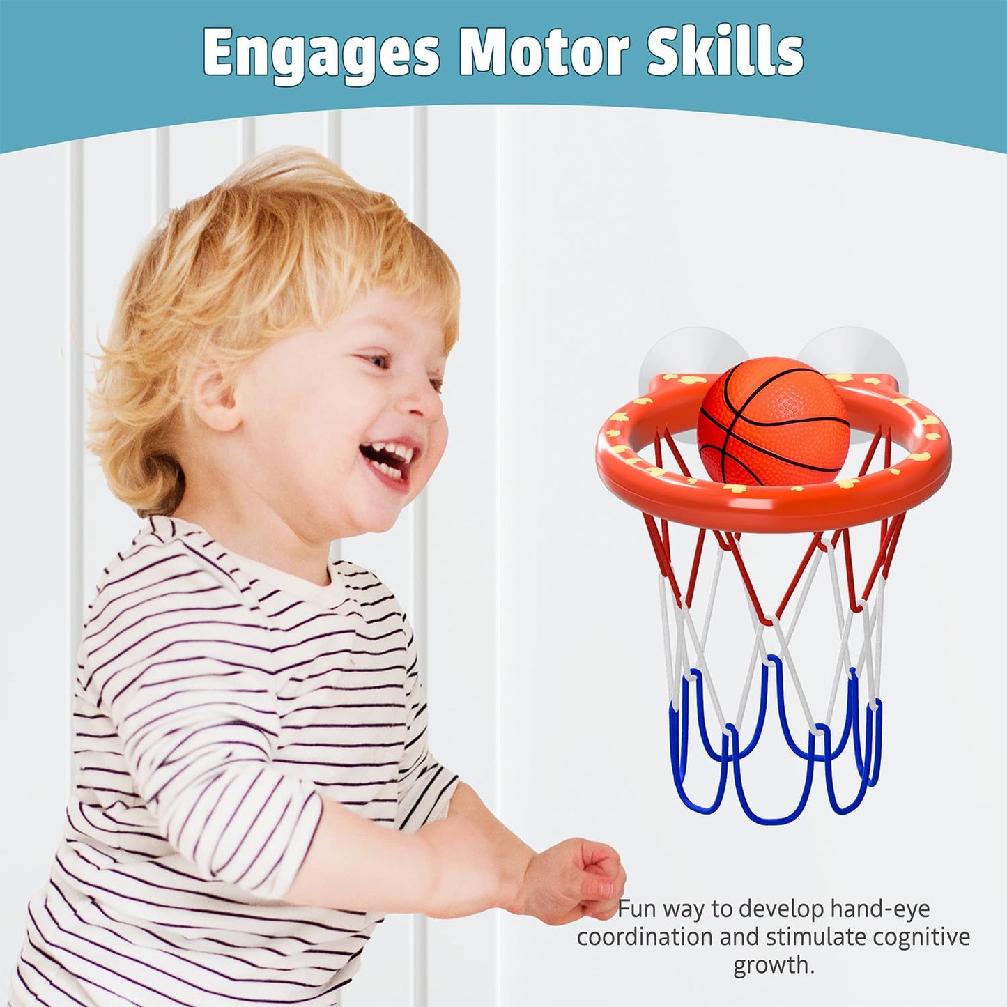 MARPPY Bath Toys – Bathtub Basketball Hoop for Toddlers and Kids, Mold-Free Shower Toy with 4 No-Hole Balls, Fun Bathtub Toys for Boys and Girls