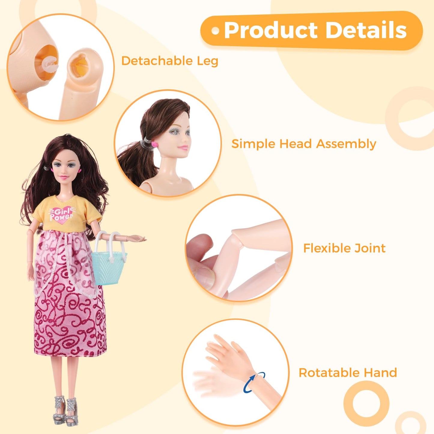 Dollcube Pregnant Doll with Baby in Tummy, 34PCS Family Dolls Set of 6 People with Pets Included Dad Pregnant Mom 2 Kids Baby Boy and Infants Pregnant Doll Accessories for Aged 3-12 Girls Boys Gift