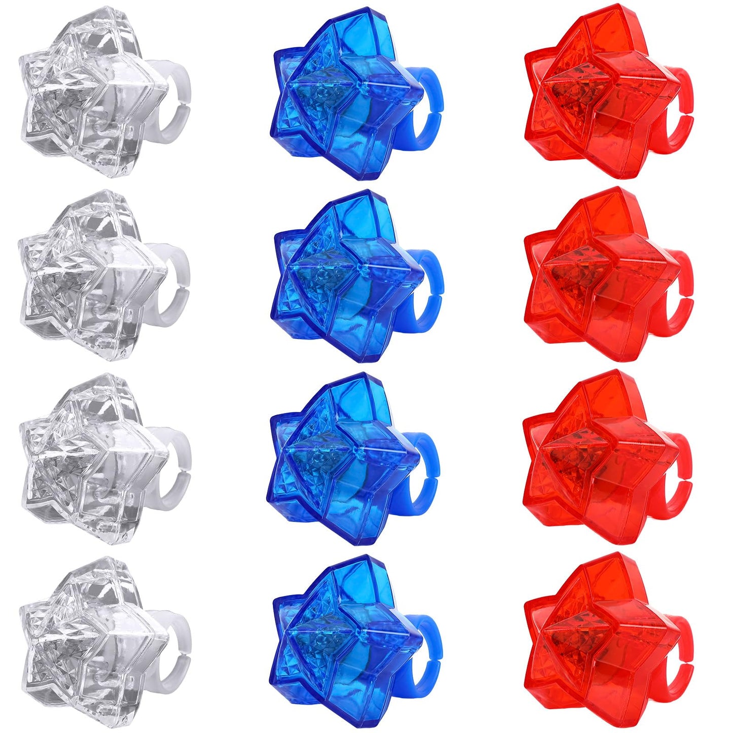 NORWANG 12 Pack Patriotic Light Up Rings, 4th of July Party Favors Red White Blue Glowing Star Accessories Finger Lights for Adults Memorial Day Independence Day Decoration Gifts Toy