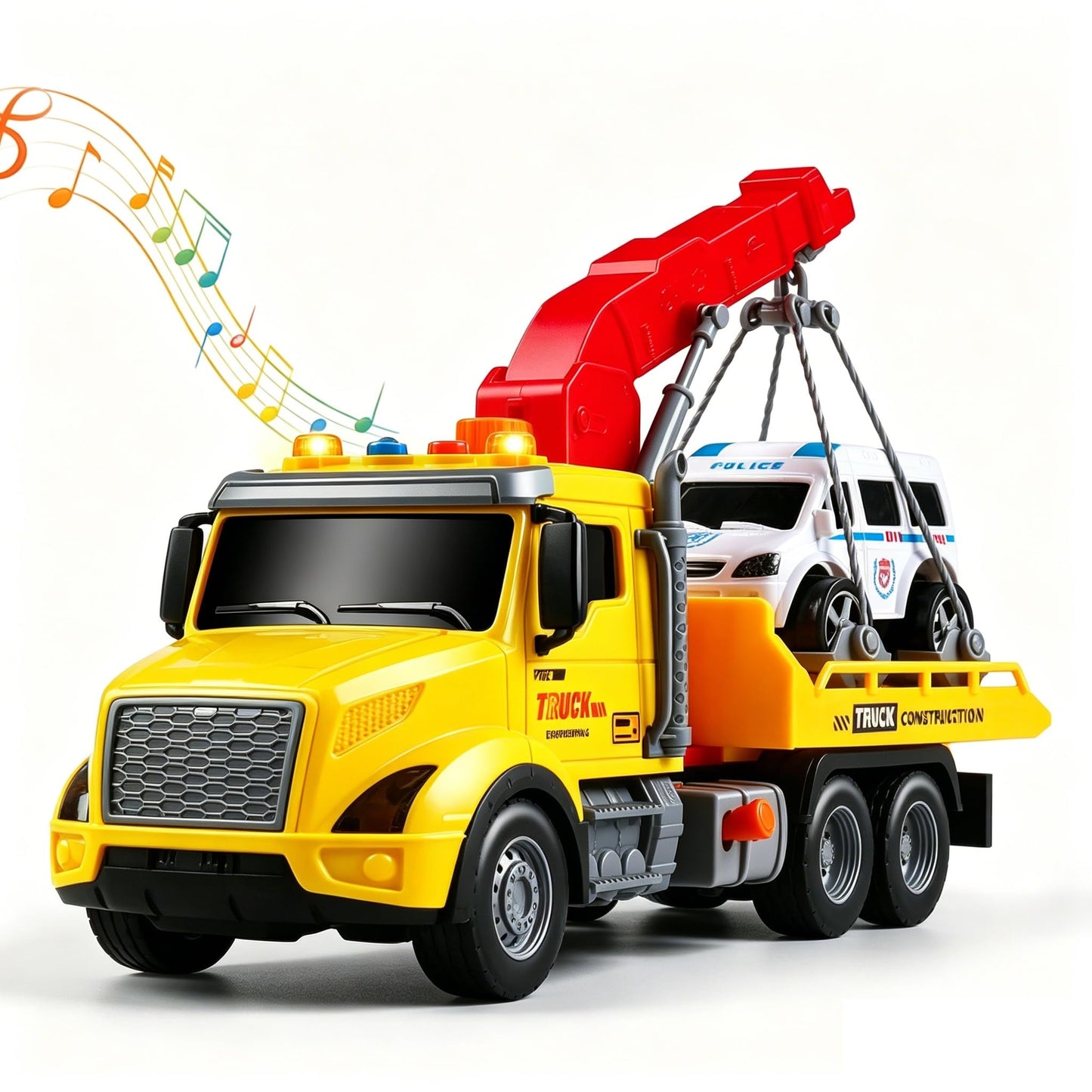 DWIRCTOYS Toddler Boy Toys,Tow Truck Toy for 3 4 5 6 7 Year Old Boys,Friction‑Powered Rescue Tow Truck with Lights and Sounds,Birthday Gifts for Boys & Girls