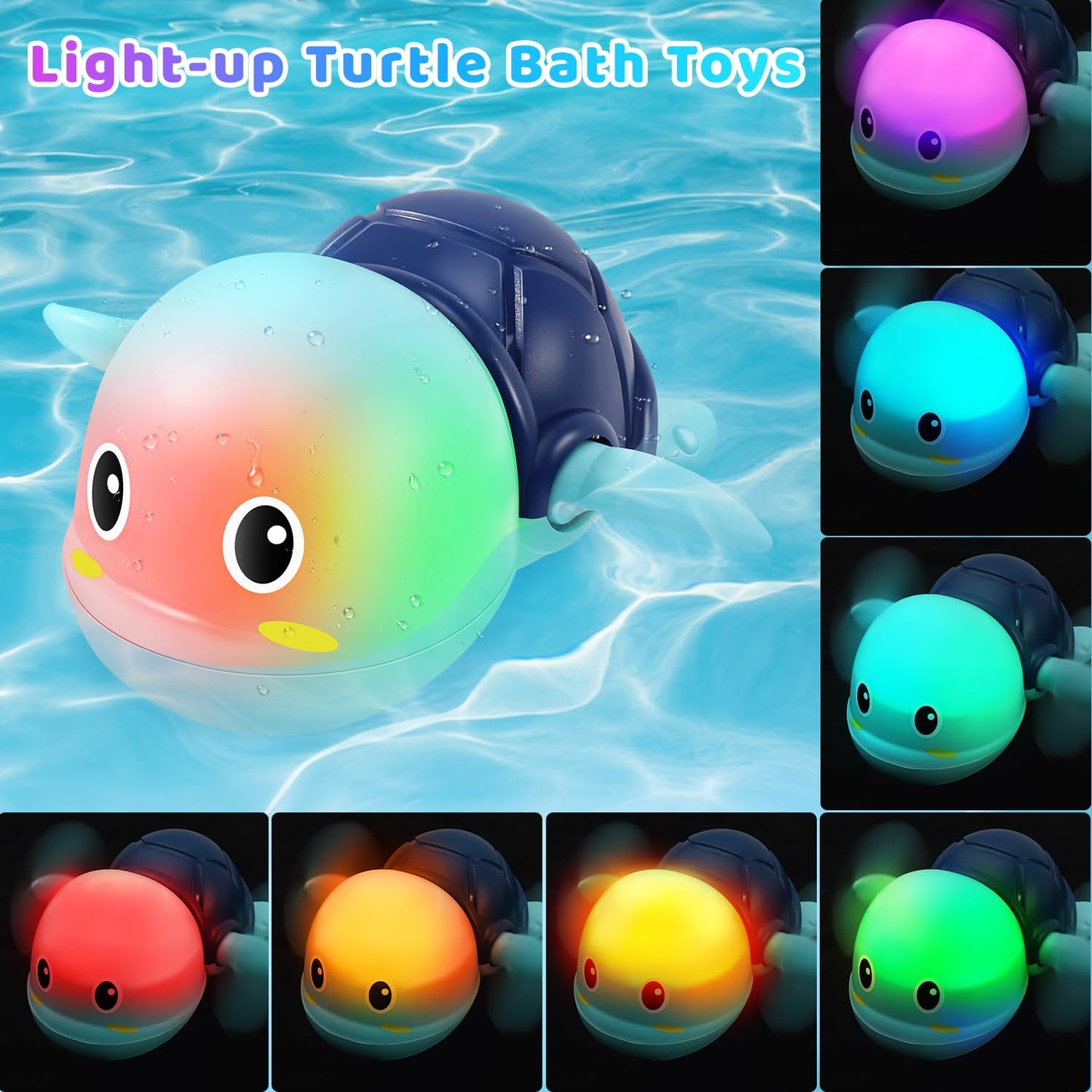 Electric Swimming Turtle Bath Toys - Automatic Swimming with Colorful LED Lights, Rechargeable Light Up Water Pool Floating Toys for Toddlers Kids Ages 1-3 4-8 Year Old Boy Girl