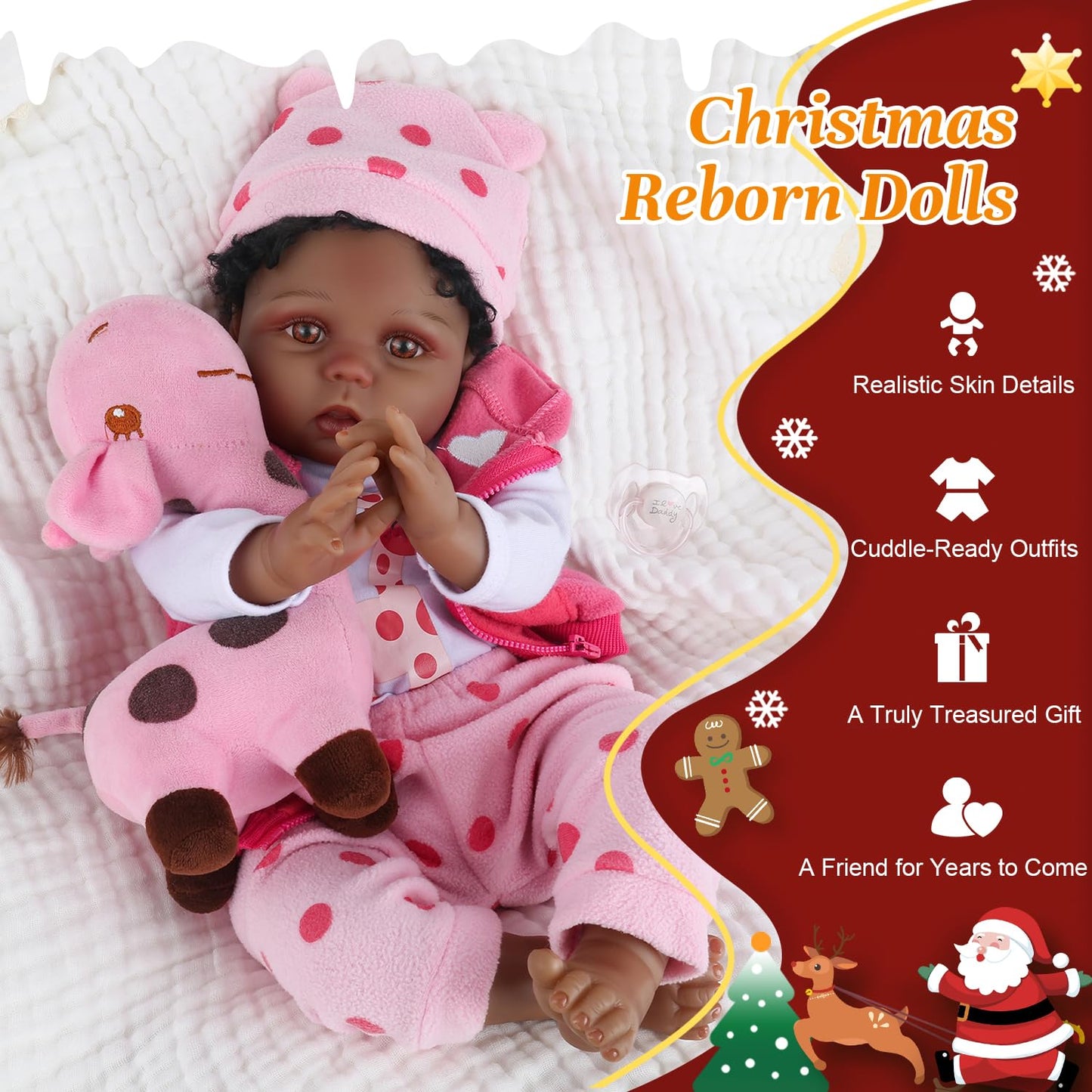 CHAREX Reborn Baby Dolls, 22'' African American Realistic Weighted Toddler Doll with Black Curly Hair and Open Eyes, Cloth Body, Lifelike Real Baby Doll Gift with Accessories Set, Vinyl, Age 3+