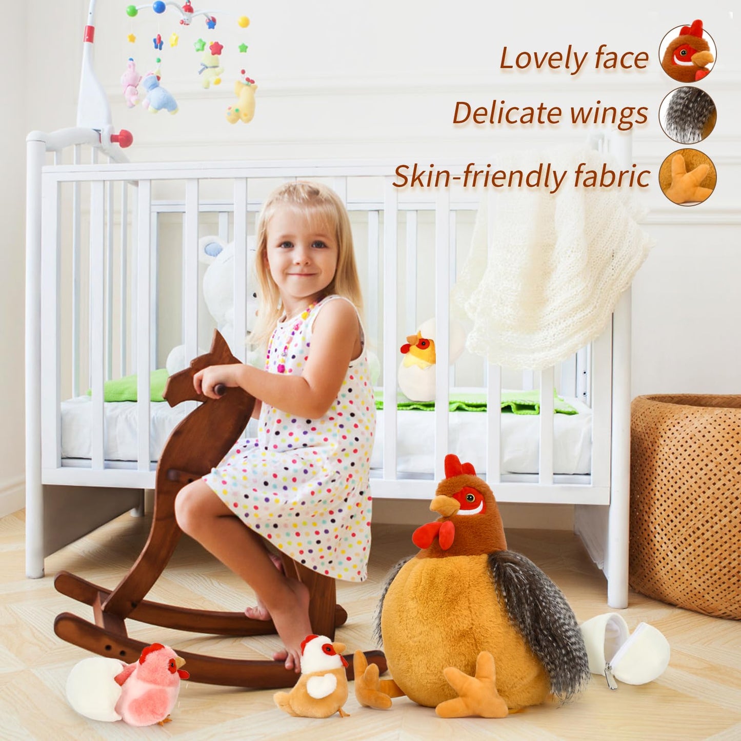 BENINY 8Pcs Chicken Stuffed Animal, Stuffed Hen with Little Baby Chicks and Coop, Rooster Plush Gifts Toys for Kids, Hit of Christmas Farm Party