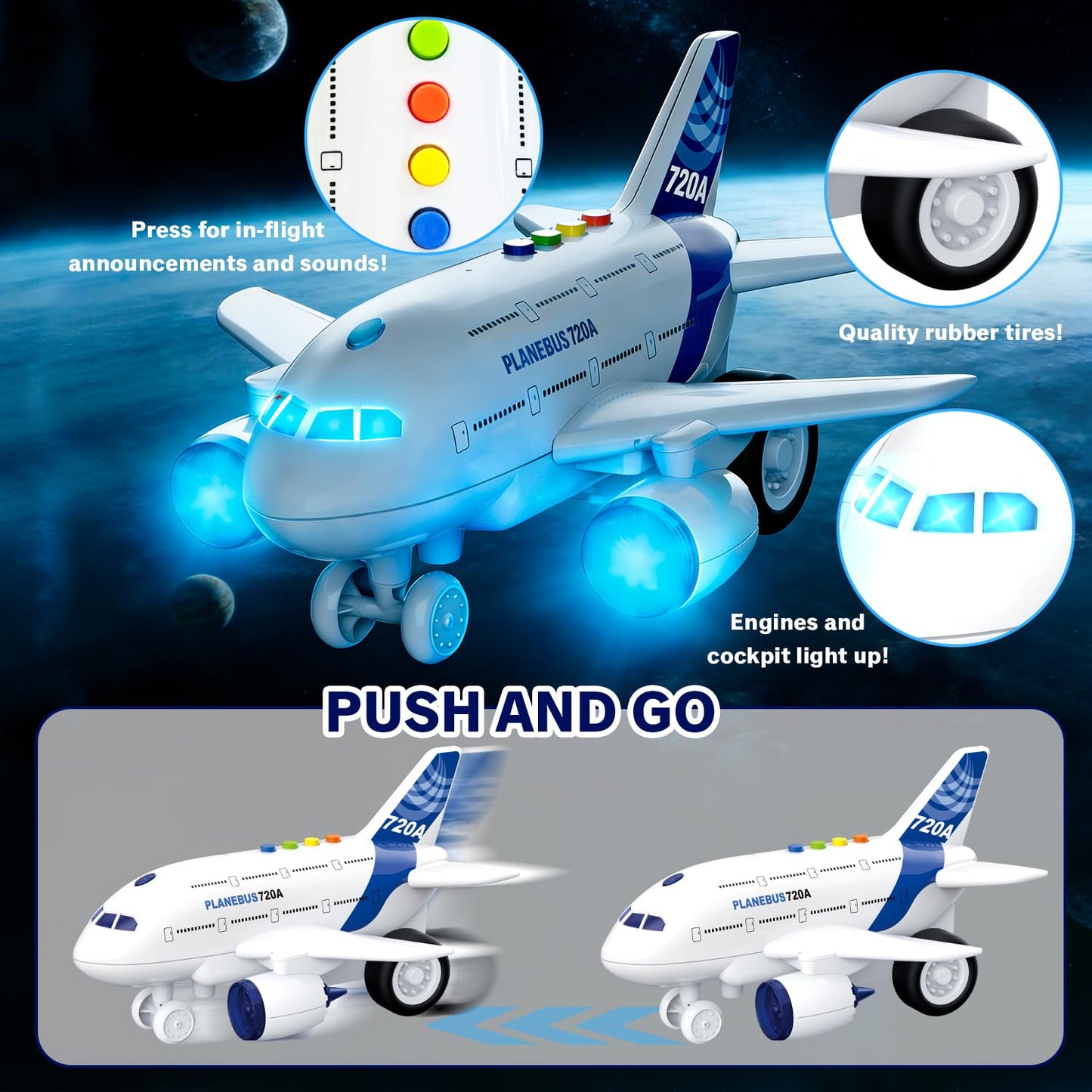 lonfypeng Kids Airplane Toy with LED Lights & Music Sounds, Electric Aircraft Toy for Toddlers Boys Girls Age 3 4 5 6, Birthday for Kids Who Love Aviation