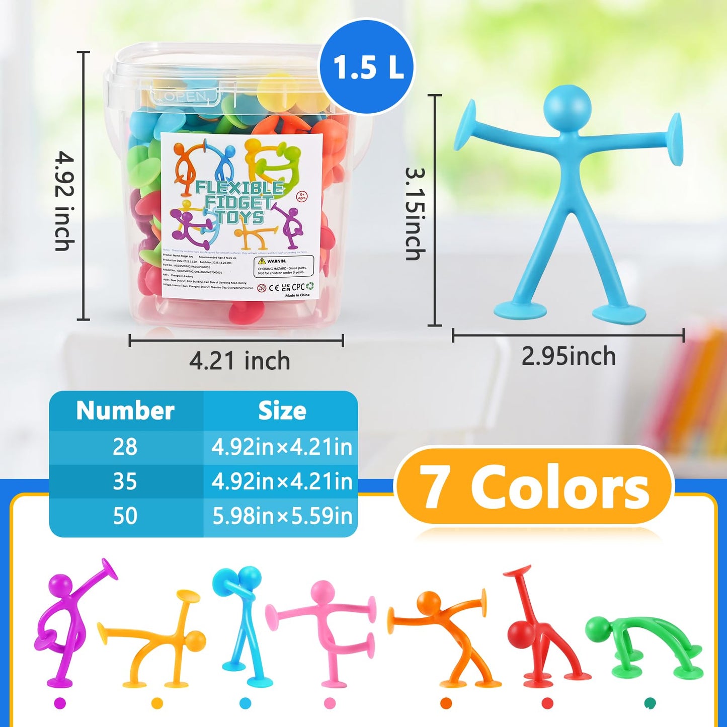 GOLDGE 35 Pack Suction Cup Sensory Toys, Silicone Suction Fidget Toys for Kids with Autism, Bulk Travel Toys for Calming Down, Stress Relief, Party Favors, Stocking Stuffers, Prizes for Boys & Girls