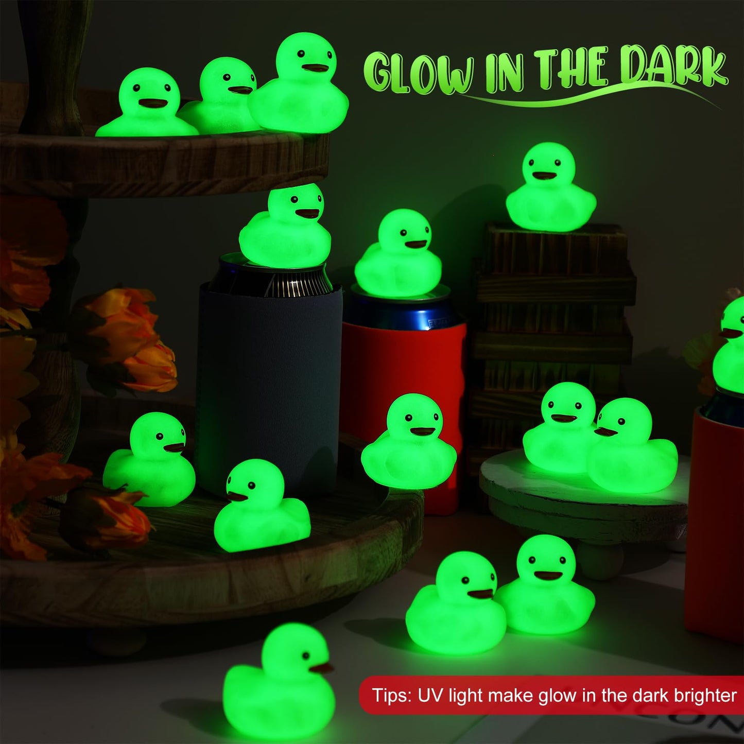 Tradder 50 Pcs 2 Inch Glow in The Dark Rubber Ducks Bulk Summer Rubber Float Ducks Light for Pool Bath Bathtub Autumn (Green)