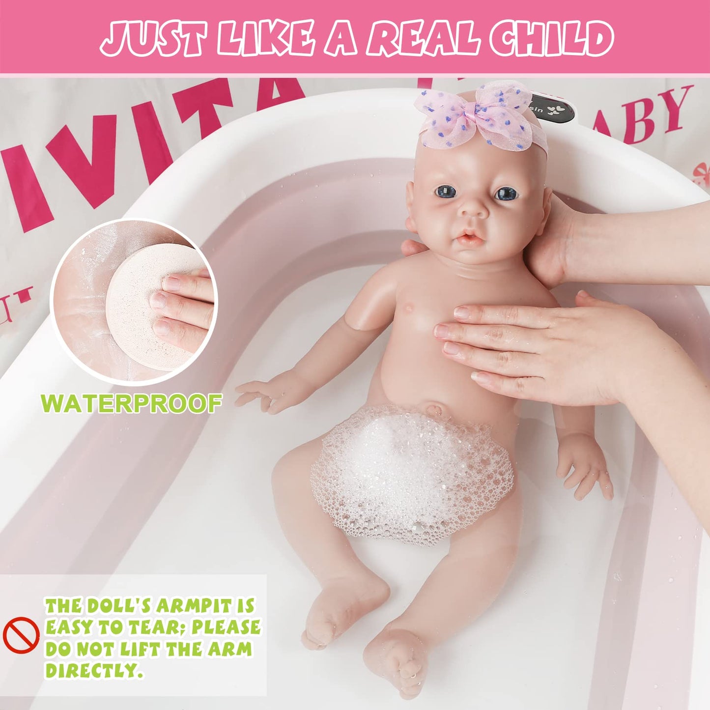IVITA 19 inch Silicone Baby Dolls Girl Weighted 6.97 lb,[NOT Vinyl],Silicone Full Body Reborn Lifelike Realistic Real Life Newborn Soft Babies with Feeding Accessories & Gift Box for Kids Age 3+