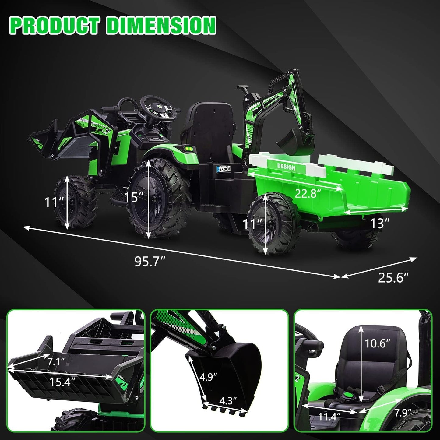 3-in-1 Ride on Tractor, 24v Ride on Car Toy Excavator & Bulldozer