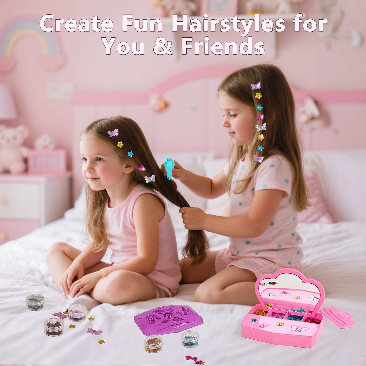 WooWee Hair Gem Stamper Kit, Sparkling Hair Jewels Styling Tool for Girls, Creative DIY Hair Art Crafts with Glitter Sequins, Birthday Party Gifts Toys for Girls Ages 3-12 Years Old
