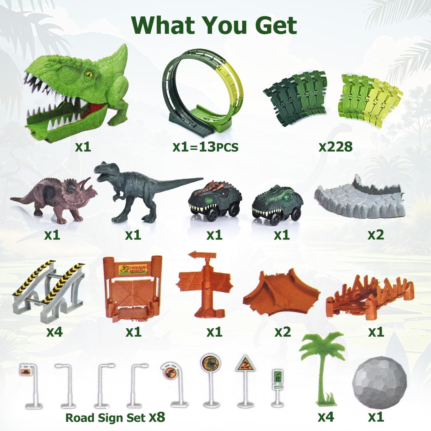 Dinosaur Toys for Kids 3-5, 286 Pcs Create A Dinosaur Toys Race Car for Toddlers, Flexible Track Playset with 2 Dinosaur Cars, Dinosaur Party Favors for 3 4 5 6 Year Old Boys Birthday Gift