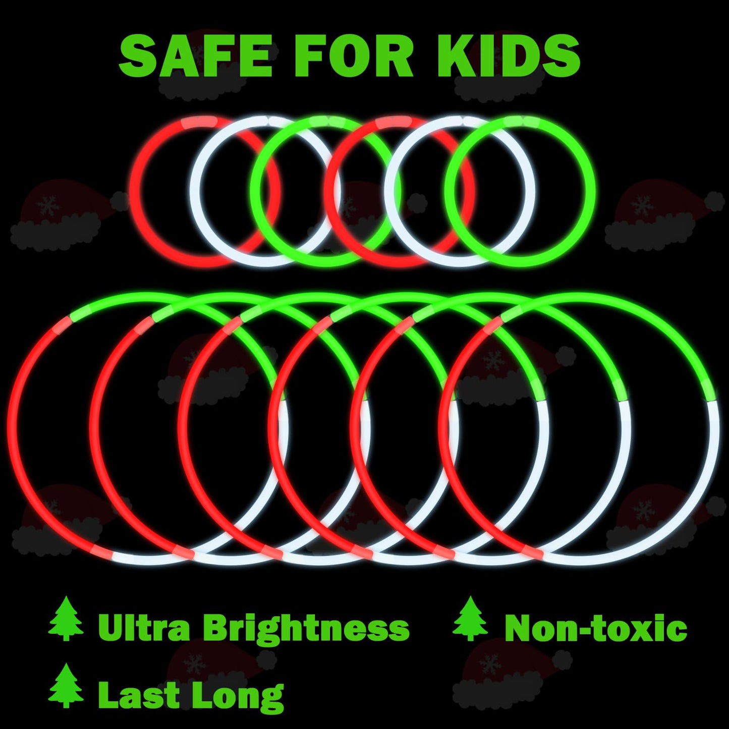 Light up Accessories Necklace & Bracelets for Kids 150 PCS, Bulk Red Green White Glow Sticks Party Favors for Toddlers, Holiday Toys Gifts Class Carnival Activities Supplies Trinkets for Students