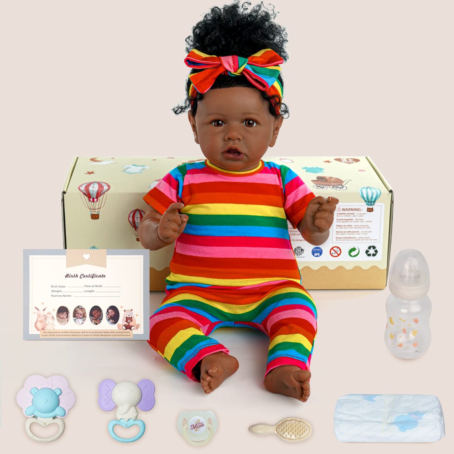 JIZHI Reborn Baby Dolls Black - Lifelike Soft Body African American Realistic-Newborn Girl Doll 20 Inch Best Birthday Gift Set and Toy Accessories Gift for Kids Age 3