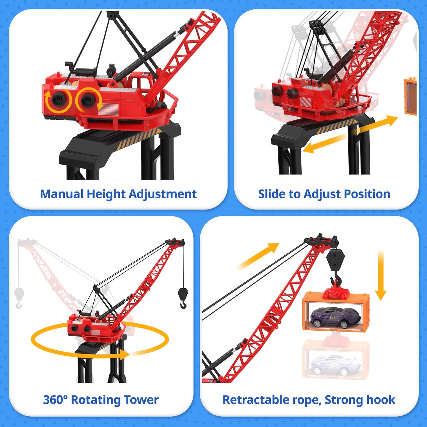 CUTE STONE 2-in-1 Toy Boat & Tower Crane Playset, Cargo Ship with Lights/Sounds | Push-Go Transport Ship & Construction Vehicle Toys, Interactive Carrier Boat for Kids Boys Girls